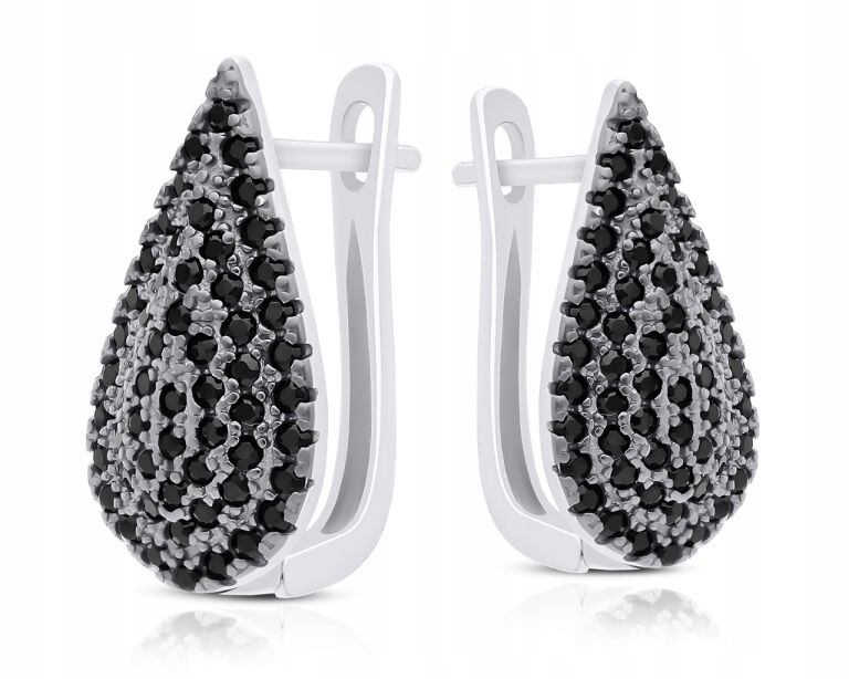 Stříbrné Náušnice Černé Zirkony Anglické zapínání Kapky ryzost 925