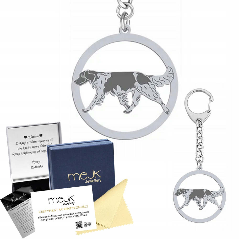 Přívěsek Na Klíče Stříbrný Malý Münsterländer 925 Dárek Šperky pro ženy Gravírování