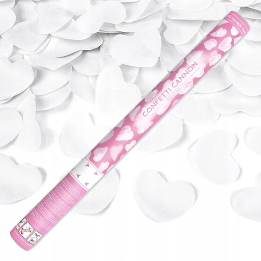 TUBA KONFETTI STRZELAJĄCA BIAŁYMI SERCAMI 60 cm DEKORACJA NA ŚLUB WESELE