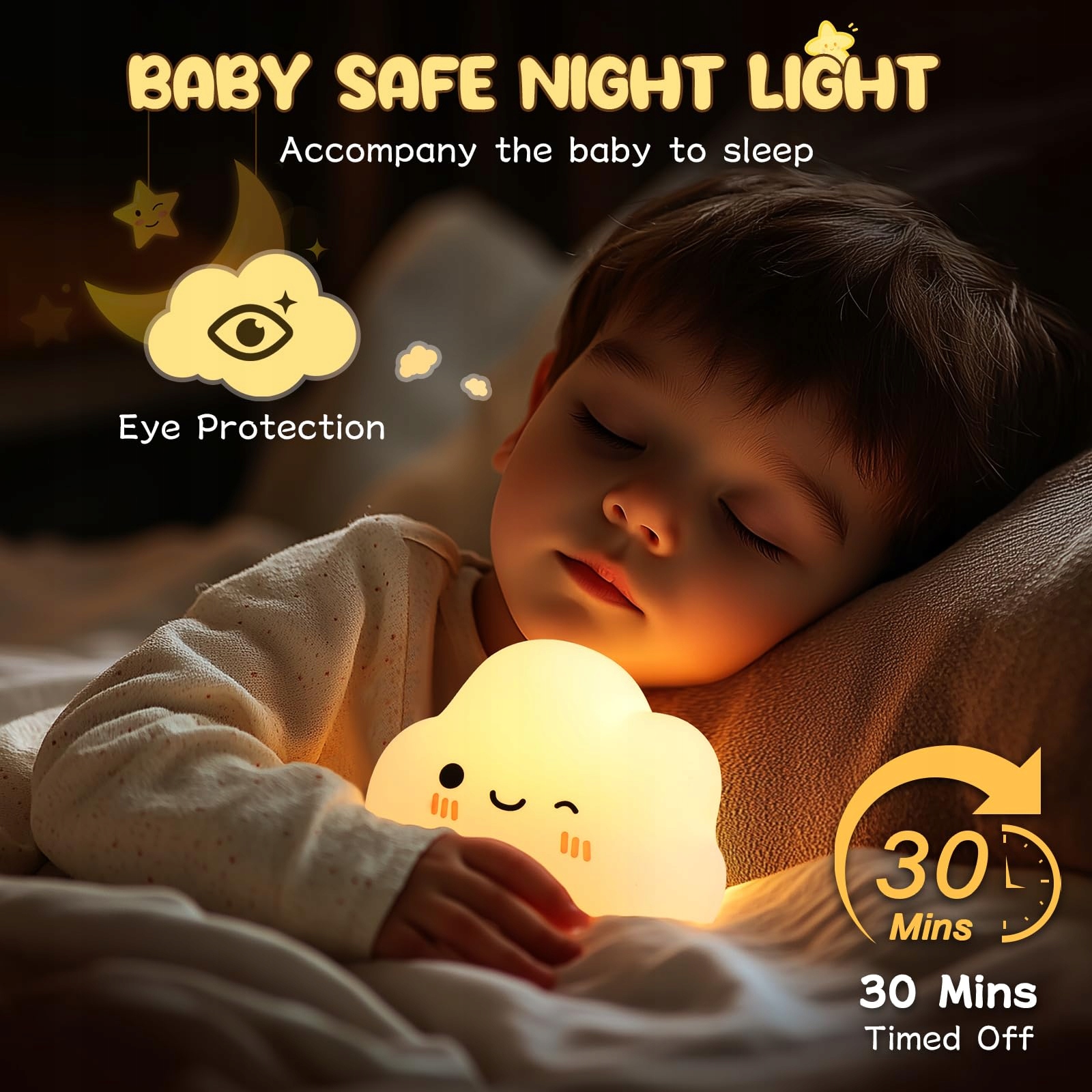 DIBONIUR Lampka Nocna Dla Dzieci Silikonowa Kawaii 7 Kolorów Dotykowa — miniatura 2