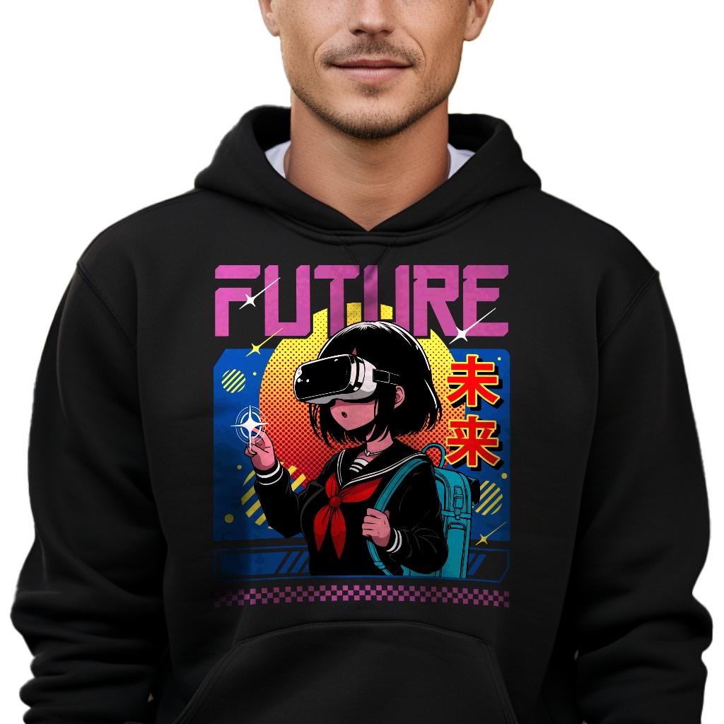 Mikina S Kapucí Pro Mládež Černá L Future Anime School Girl Wz