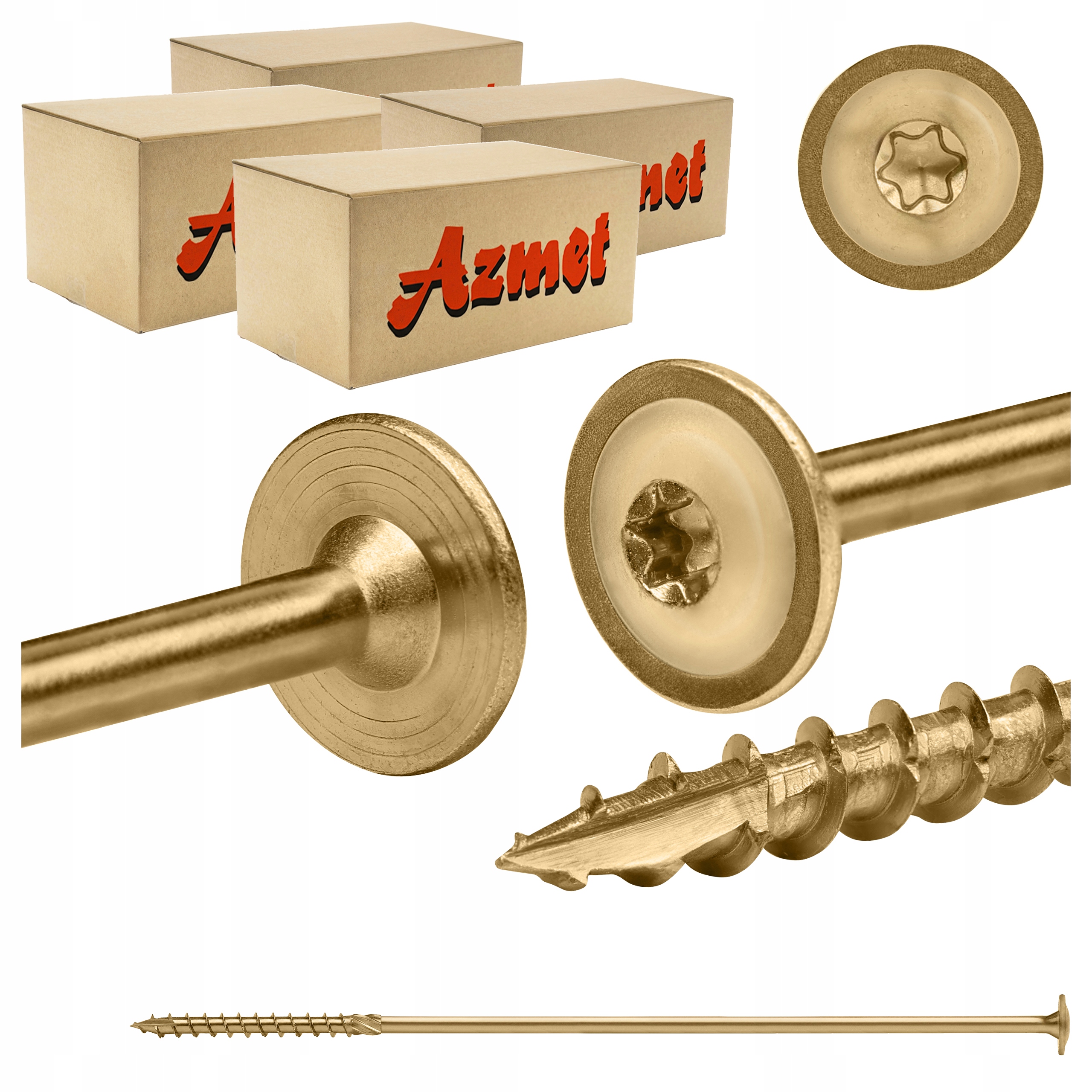 Tesárska skrutka 10x360 mm Torx na drevo tanierová 100ks Azmet WCT-10360
