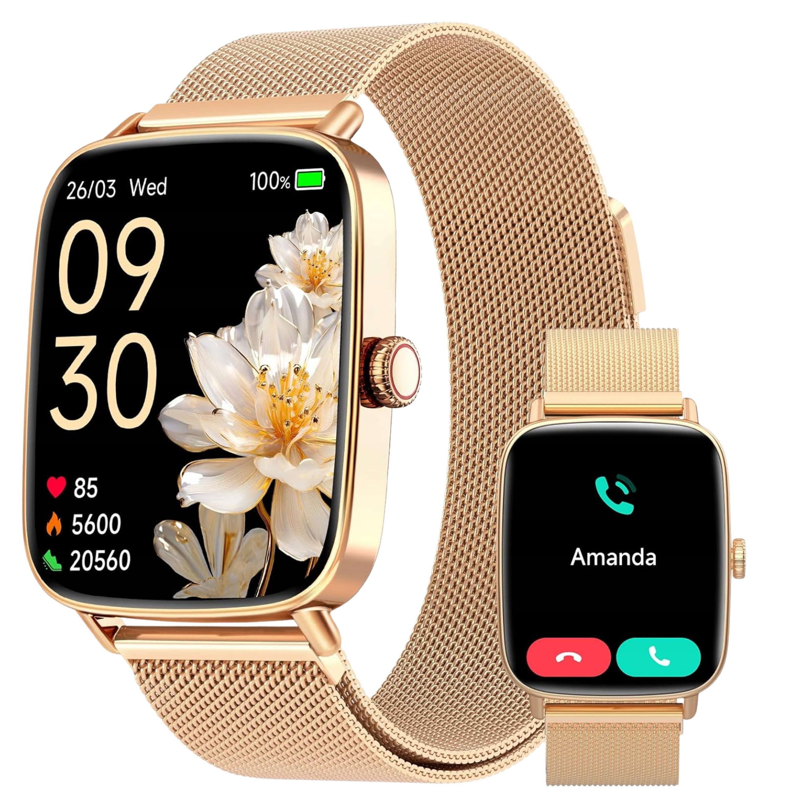 Chytré Hodinky Fitness Zlaté 1.85 palce Bluetooth 5.3 IP68 110 Ženský cyklus XL