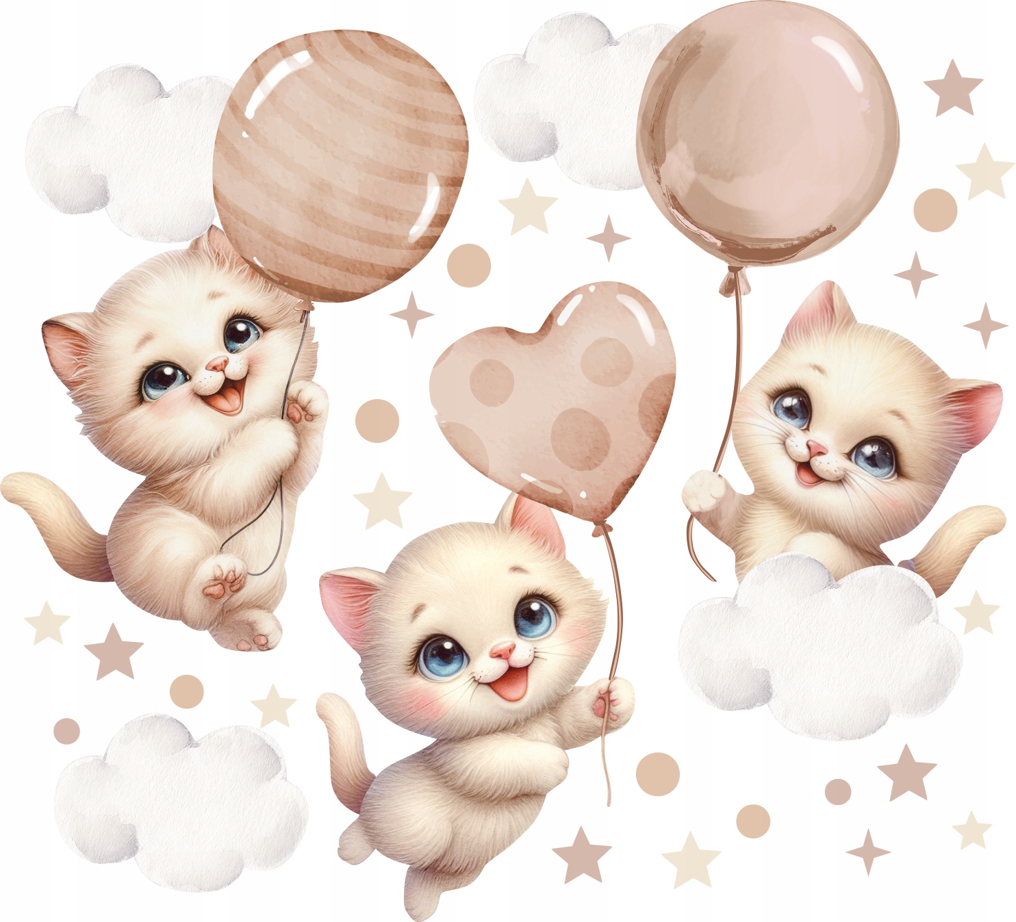 Naklejki na ścianę Koty Kotki Balony Beż 100x200cm Kot 17