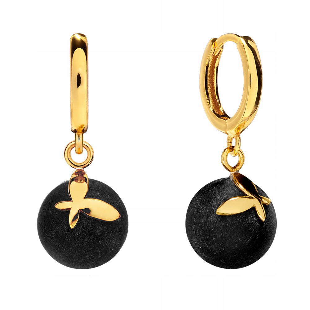 Kolczyki Pozłacane Koła Wiszące Kuleczki Kule z Bursztynu Srebro 925 Sadva