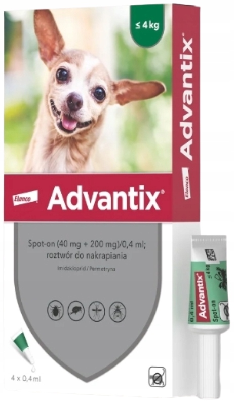 Elanco Advantix Spot On Krople na kleszcze pchły dla psów do 4 kg 1x0,4 ml