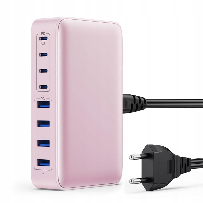 Feob TECHPOWER Ładowarka USB C 200W GaN III 8-Port Szybkie Ładowanie Różowa
