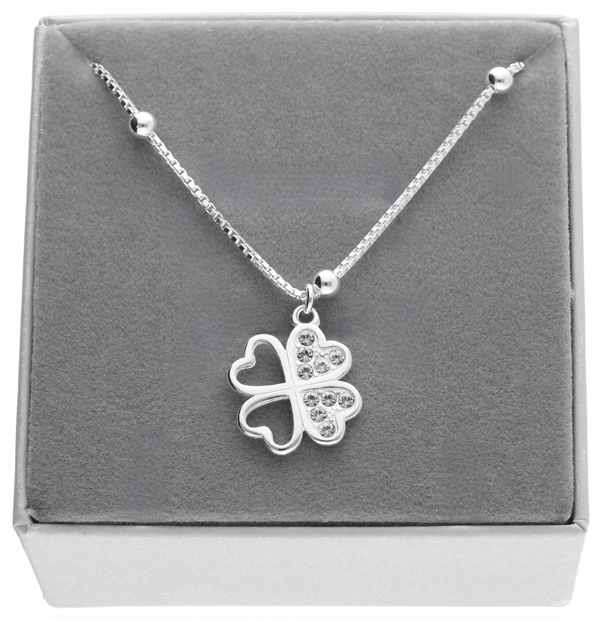 Stříbrný náhrdelník čtyřlístek zirkon silný řetízek Krabička Stříbro 925