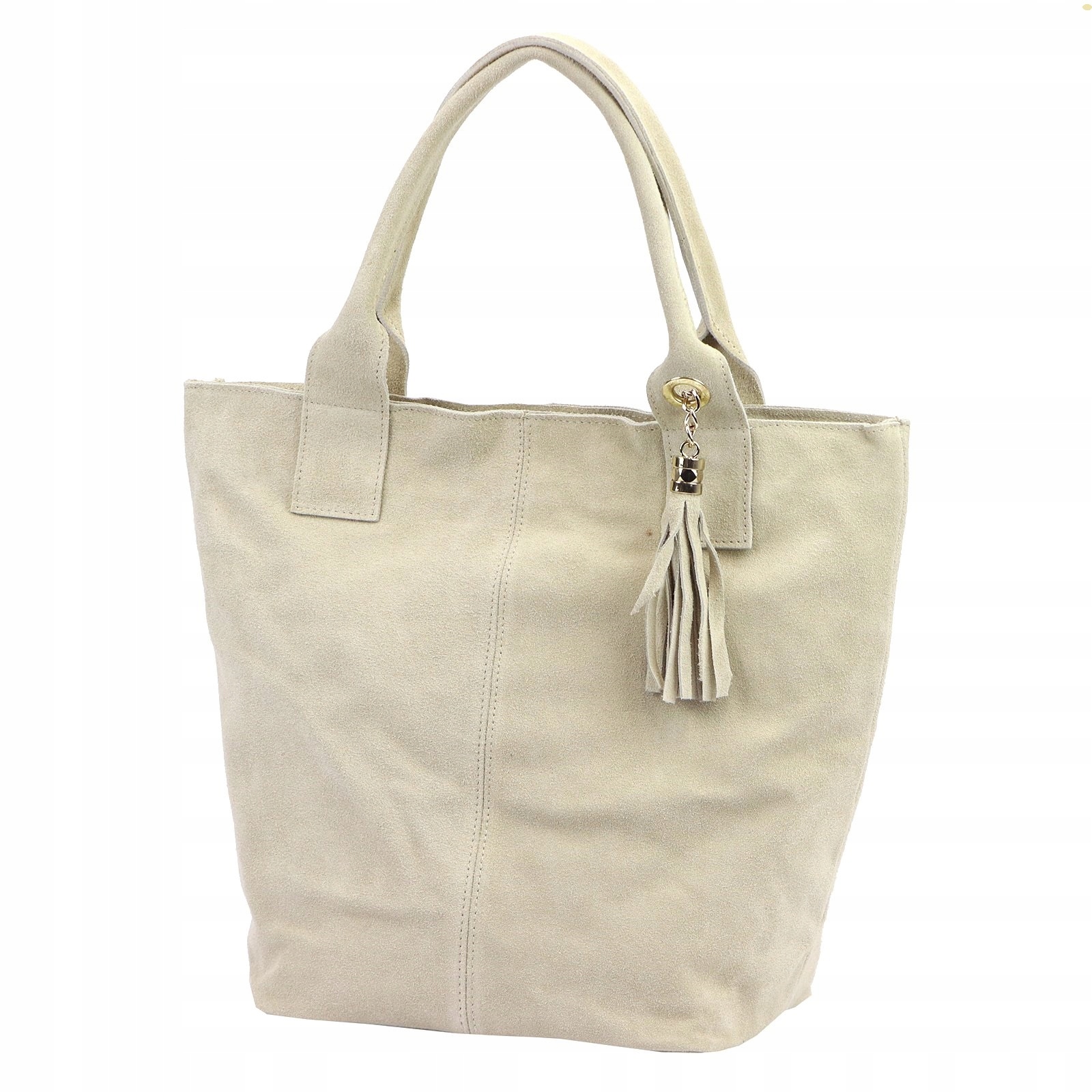 Semišová módní taška z přírodní kůže vera pelle kabelka shopper béžová A4