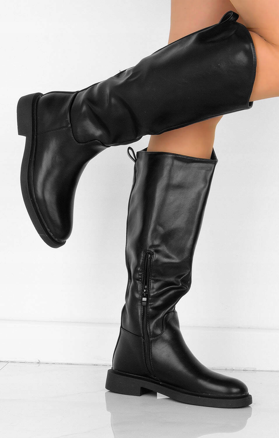 7885 CZARNE KOZAKI OCIEPLANE OFICERKI SKÓRZANE Z FUTERKIEM MUSZKIETERKI 39 Materiał zewnętrzny skóra ekologiczna