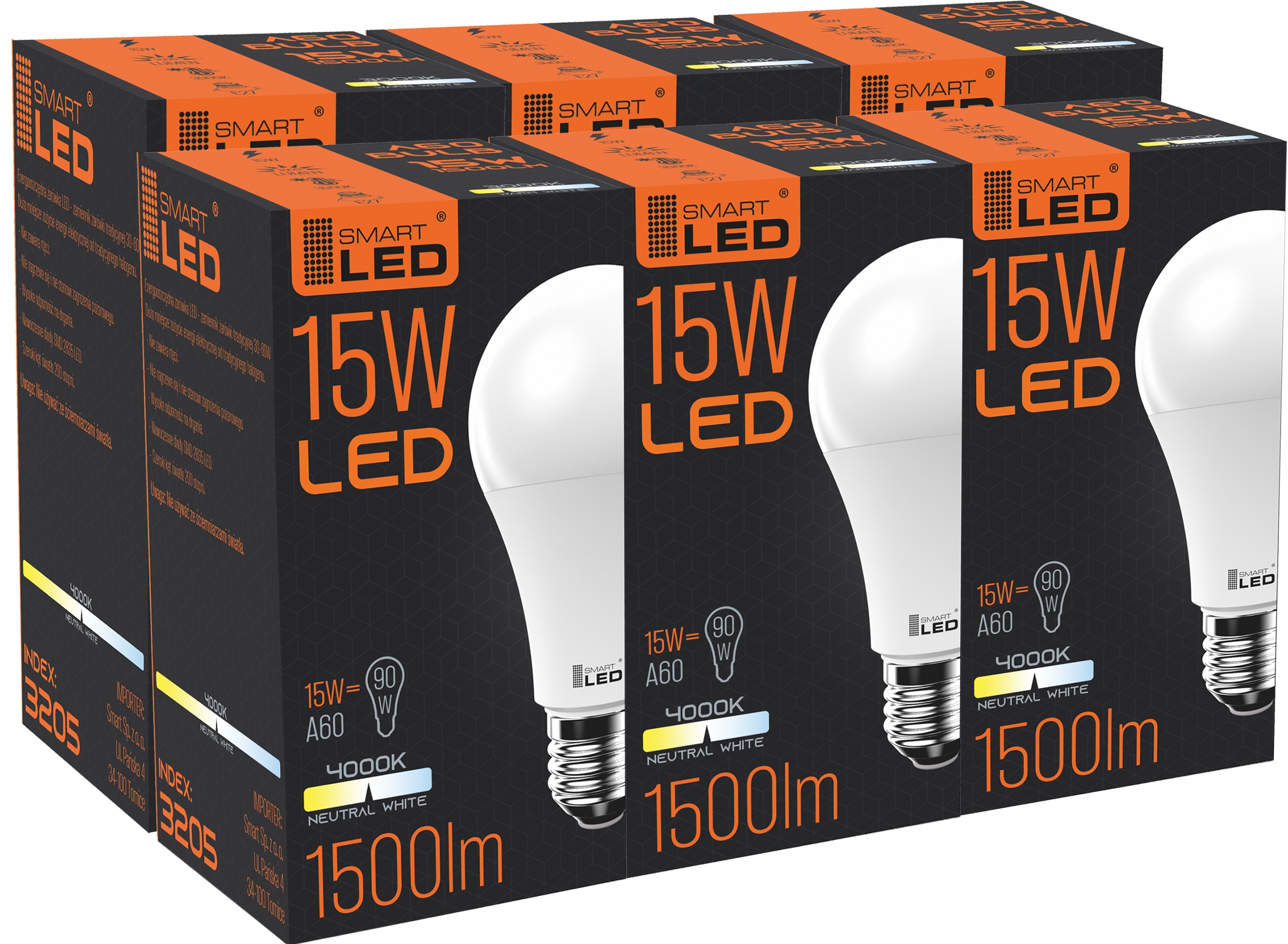

Żarówka E27 Led 15W A60 1500lm mocna nie mruga Nw