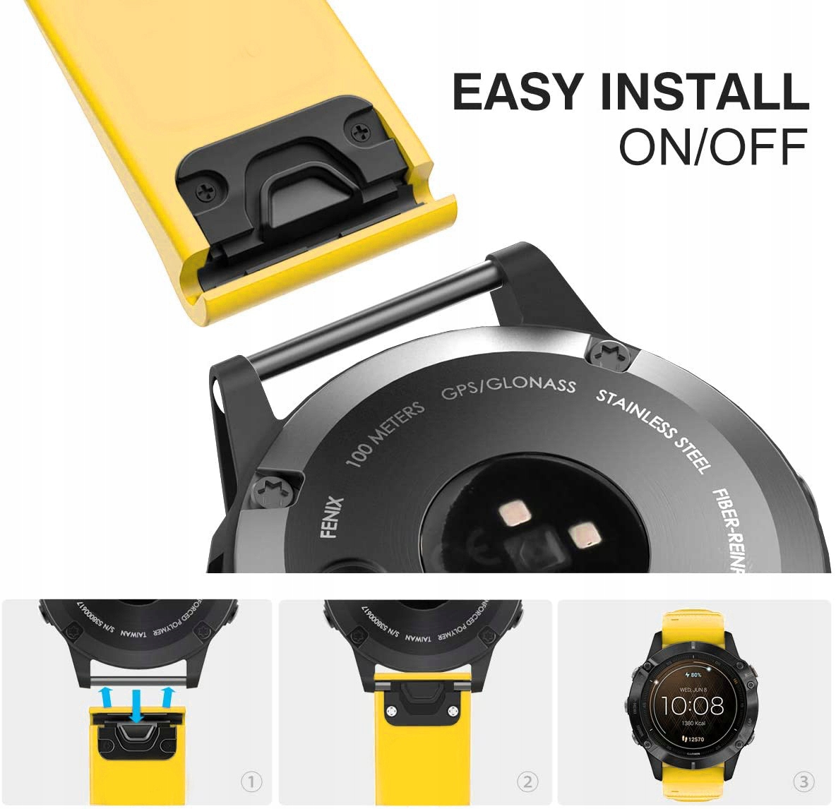 ŻÓŁTY Pasek Garmin FENIX 6X PRO QuickFit 26mm Model Fenix 6X PRO