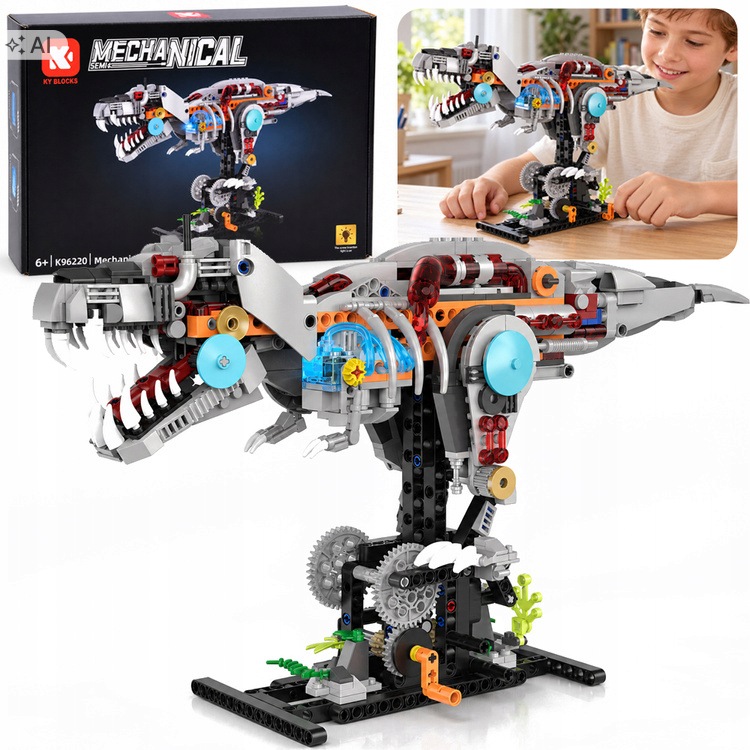 Klocki Techniczne Mechaniczny Dinozaur T-rex Ruchome Części Led 730EL