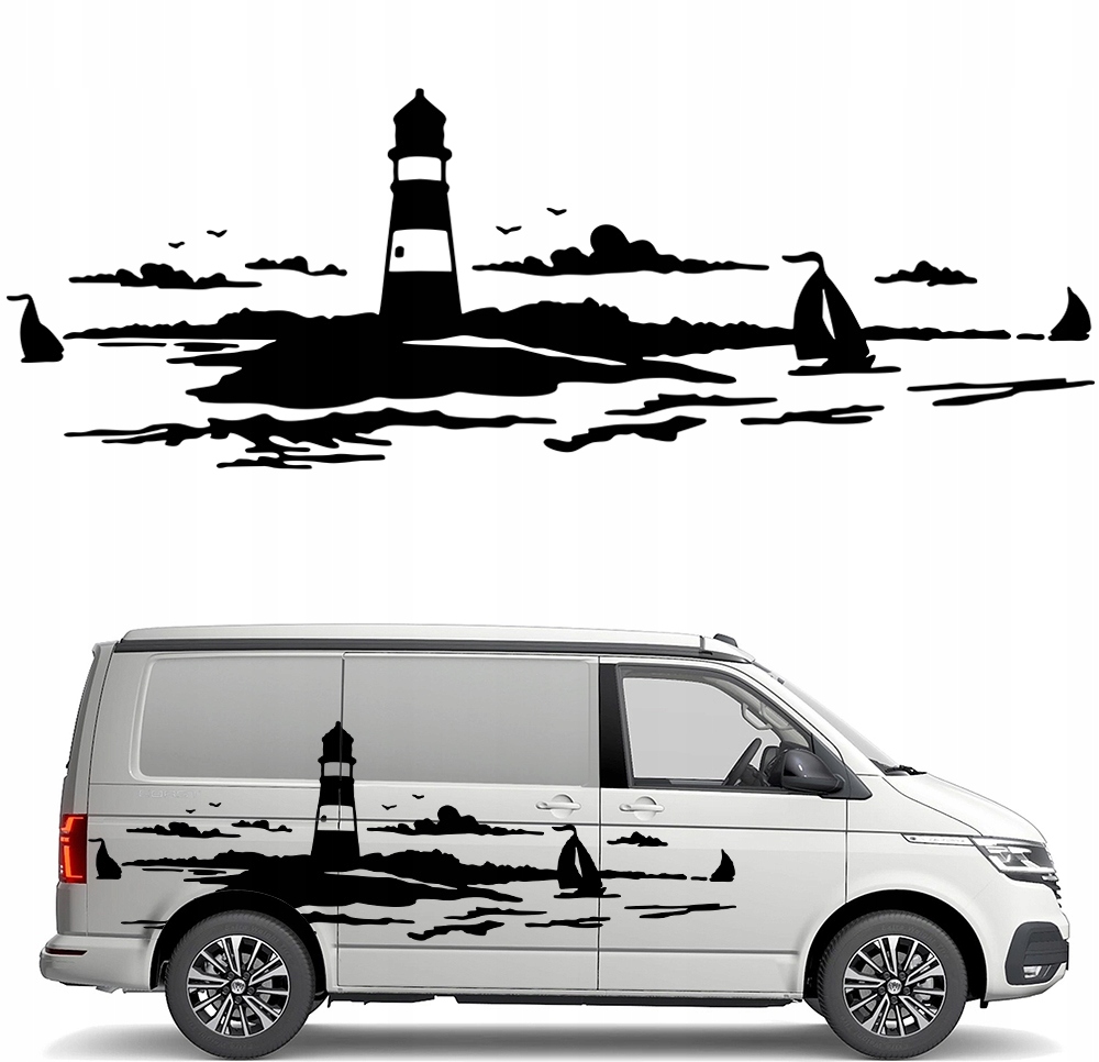 Samolepka Grafika na karavan, přívěs, Maják, Lodě, Moře 80x229