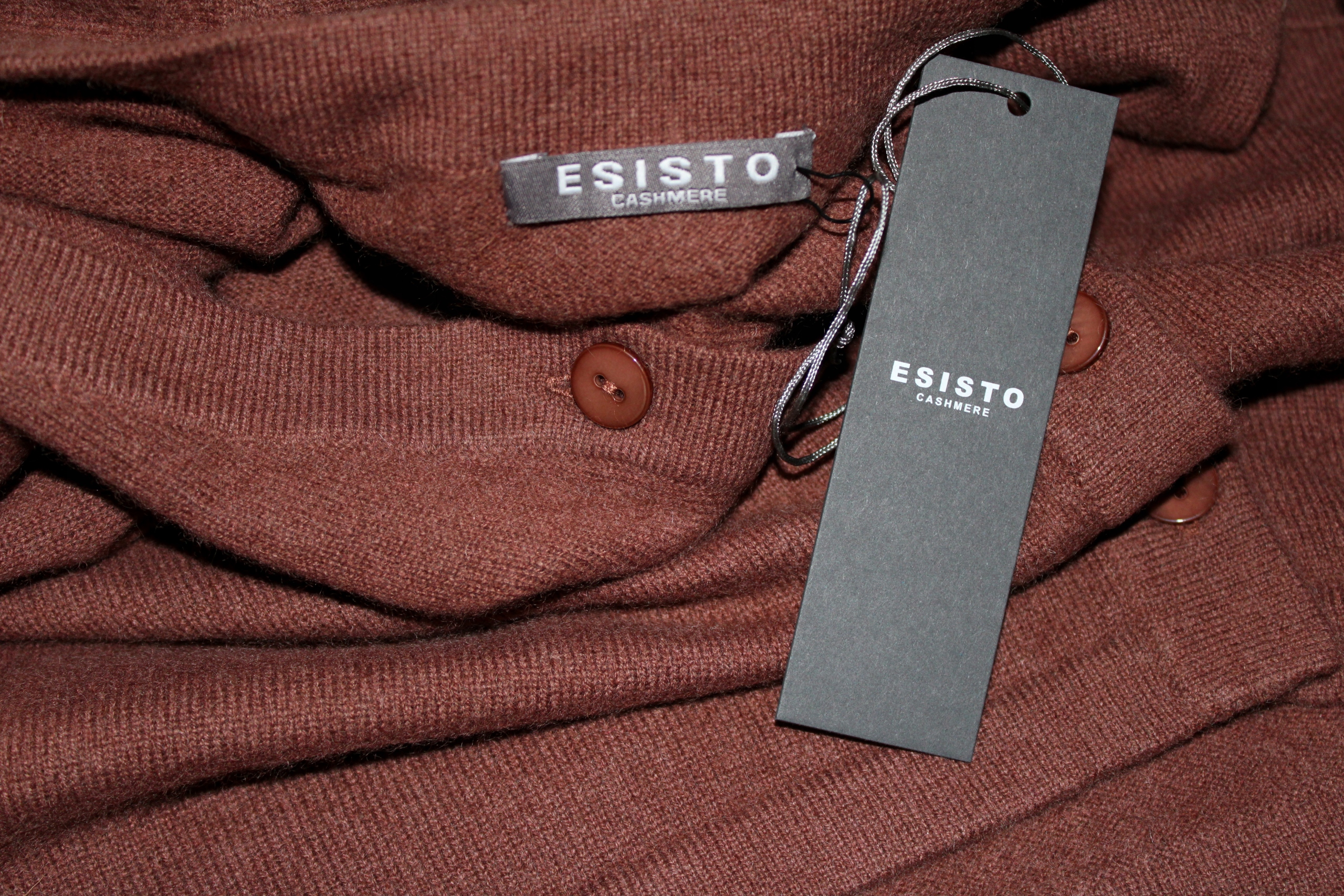 Esisto Cashmere 100% kašmír 2-ply dlouhý skořicový kardigan Nový 40