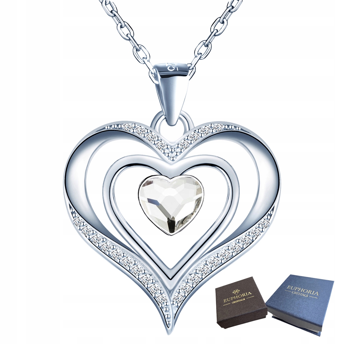 Stříbrný náhrdelník 925 Srdce se Zirkony Křišťál Dárek ke Dni žen