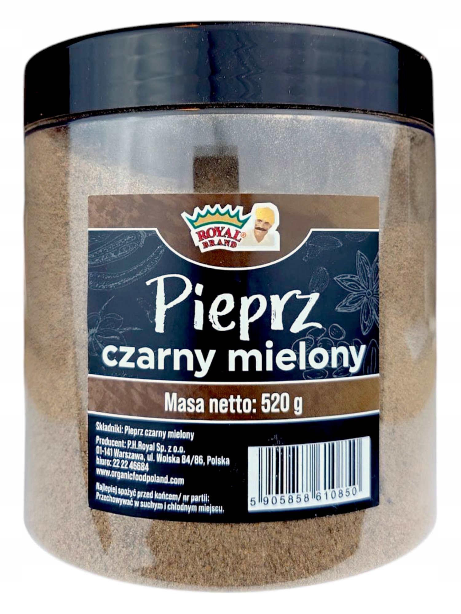 Levně Pepř Černý mletý Royal Brand 520 g ve velké pěkné opakovaně použitelné sklenici