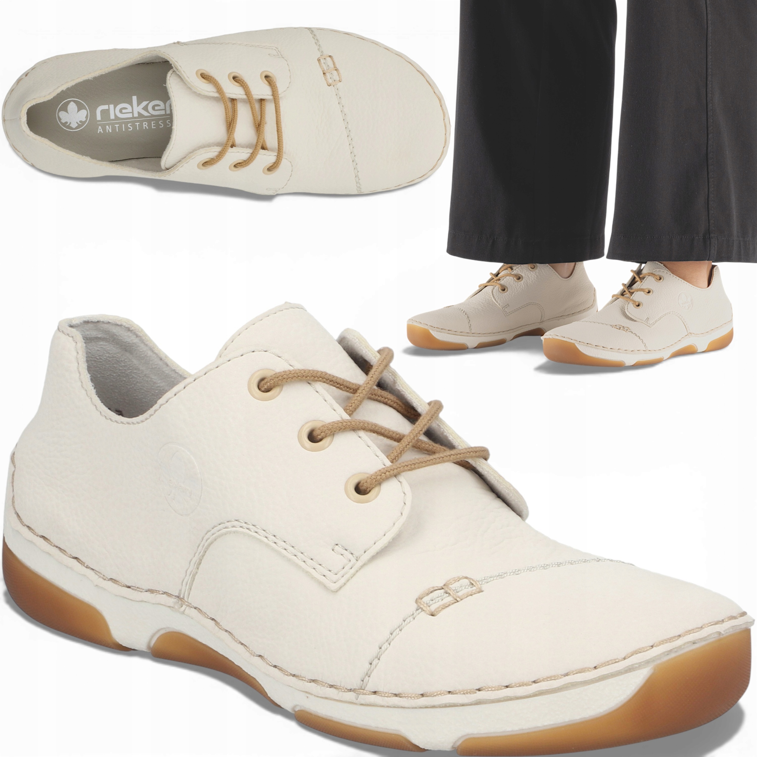 Dámské polobotky Rieker 38 Módní pohodlné jarní šněrovací boty béžové