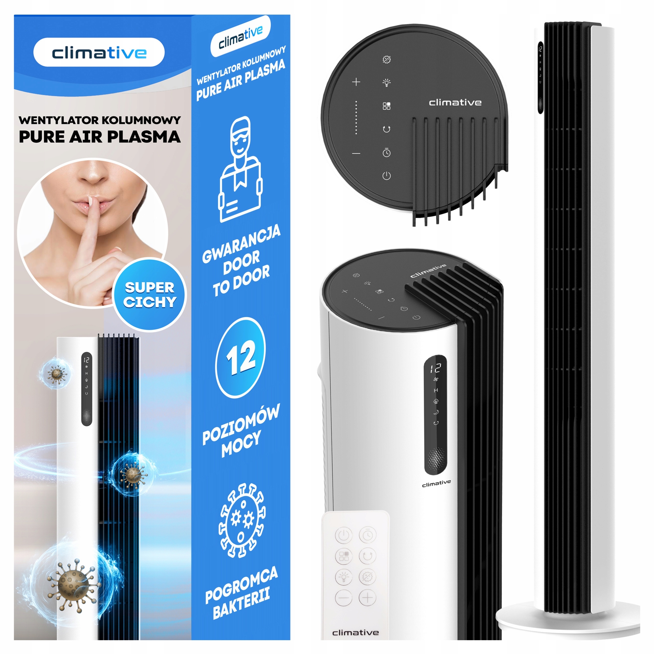 Silný Tichý sloupový ventilátor 12 úrovní výkonu Pure Plasma Ionizace XXL