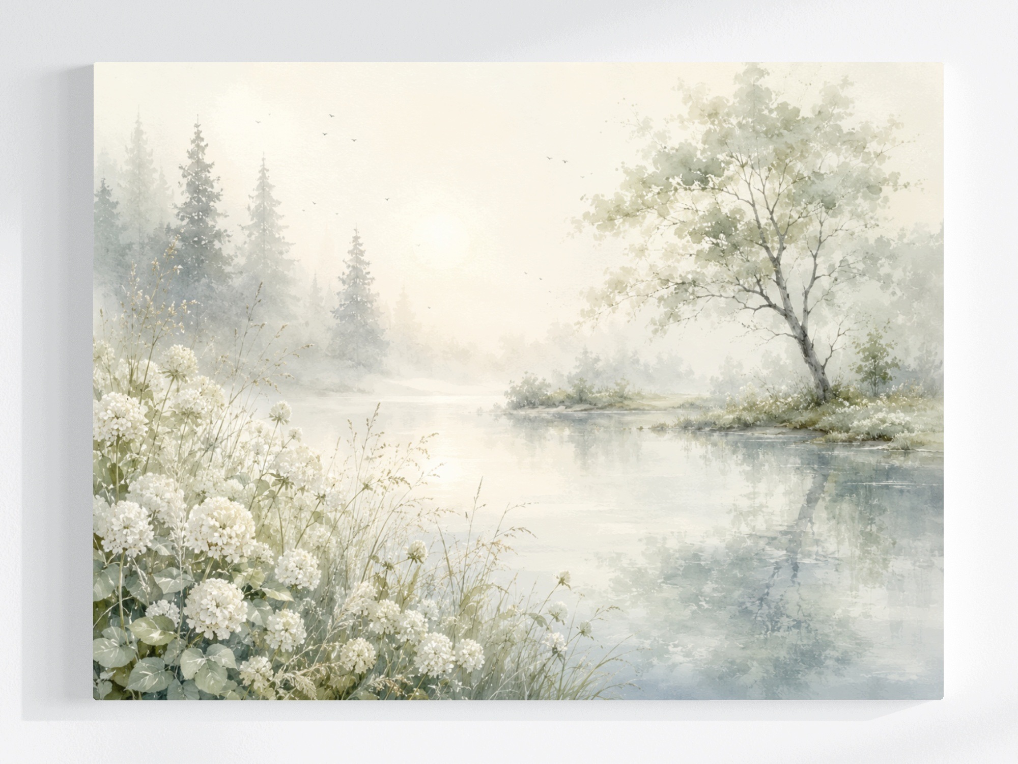 Obraz Na Plátně Canvas Krajina Řeka Strom Zeleň Les Bílé Květy 80x60