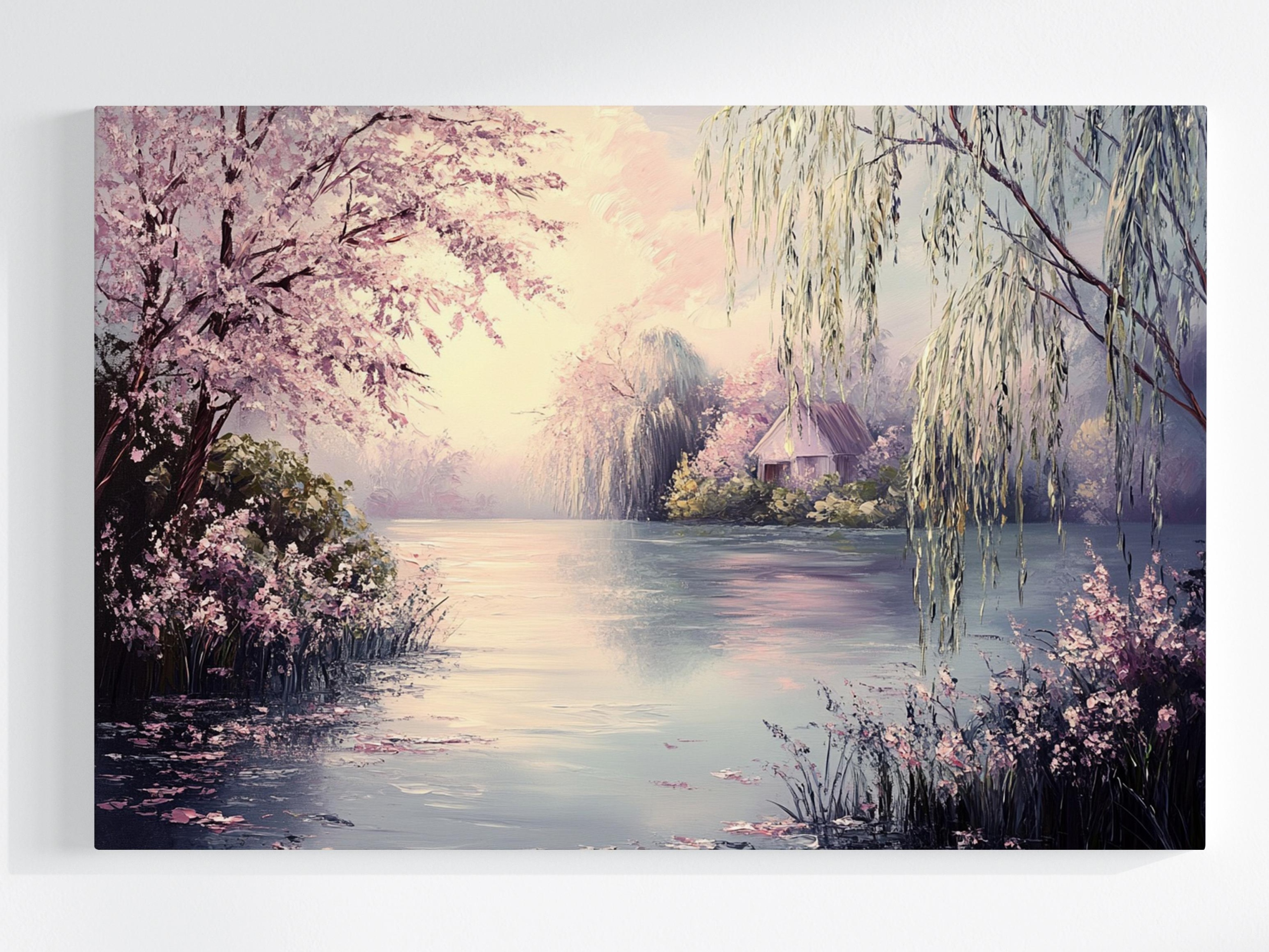 Obraz Na Plátně Canvas Krajina Jaro Voda Jezero Vrba Višeň 120x80