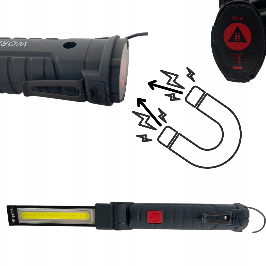 LAMPA LATARKA LED COB USB z MAGNESEM KIESZONKOWA Model LAMPA LED COB USB