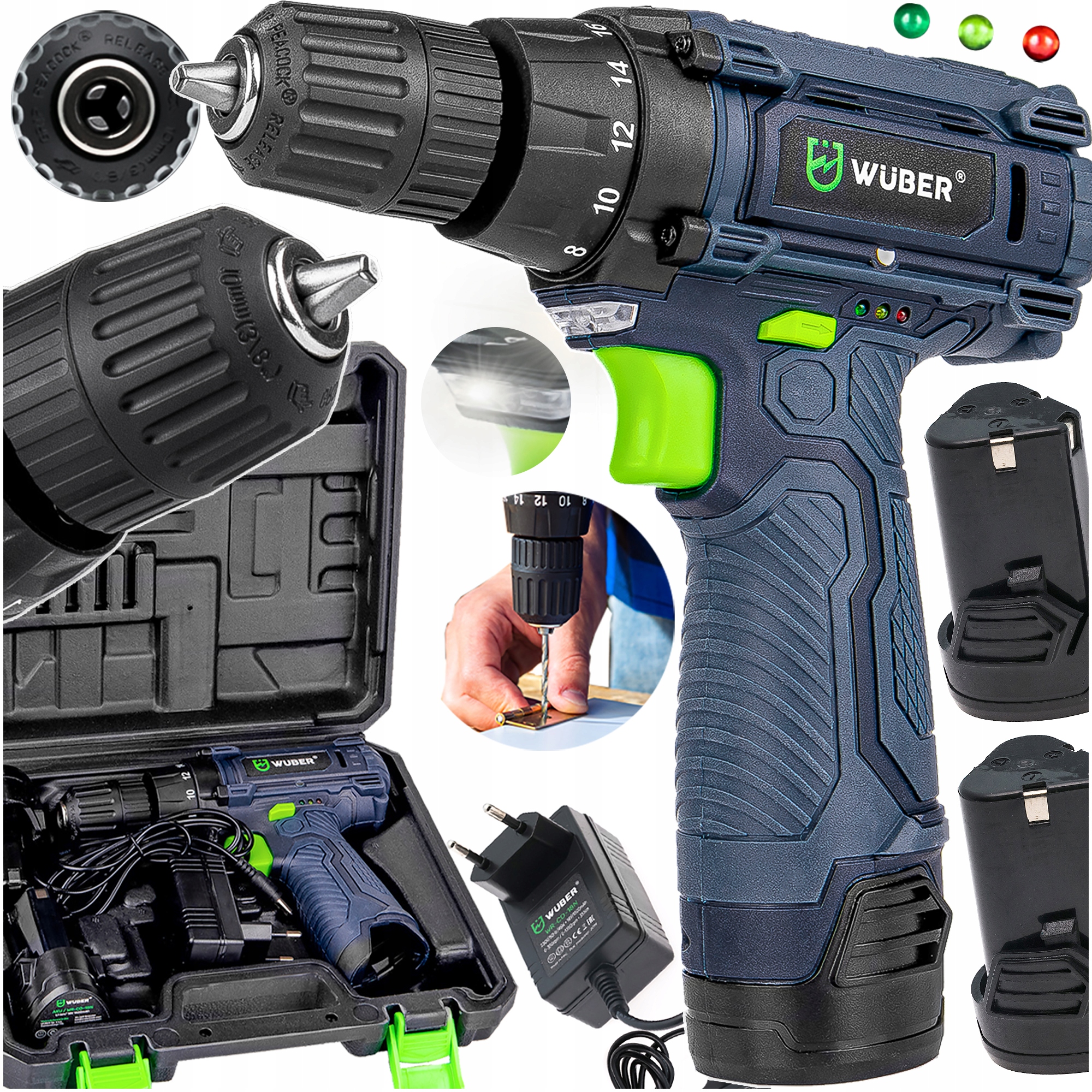 Wiertarko Wkrętarka Akumulatorowa Duży Zestaw 2X Akumulator Walizka