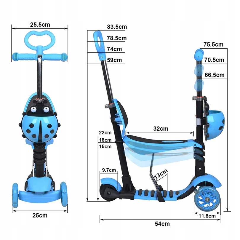 HULAJNOGA TRÓJKOŁOWA BALANSOWA LED 5W1 BIEDRONKA dla dzieci jeździk LED Kod producenta sfwefe4t