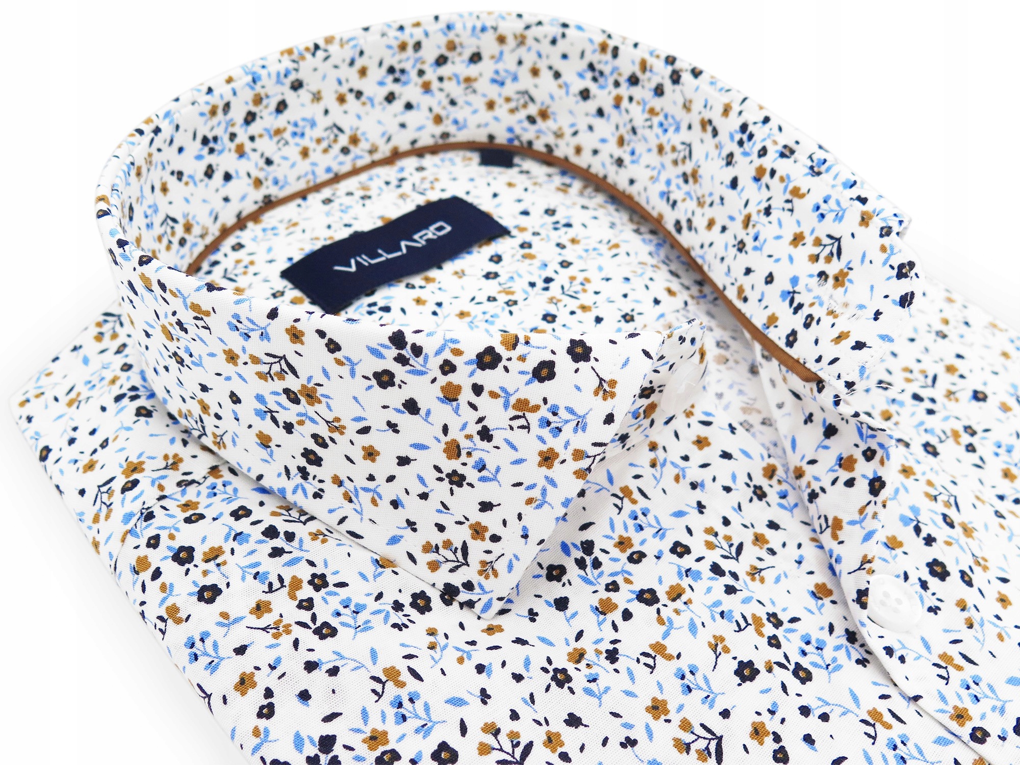 Biała koszula z krótkim rękawem w kwiatki I079K 176-182 42-Slim