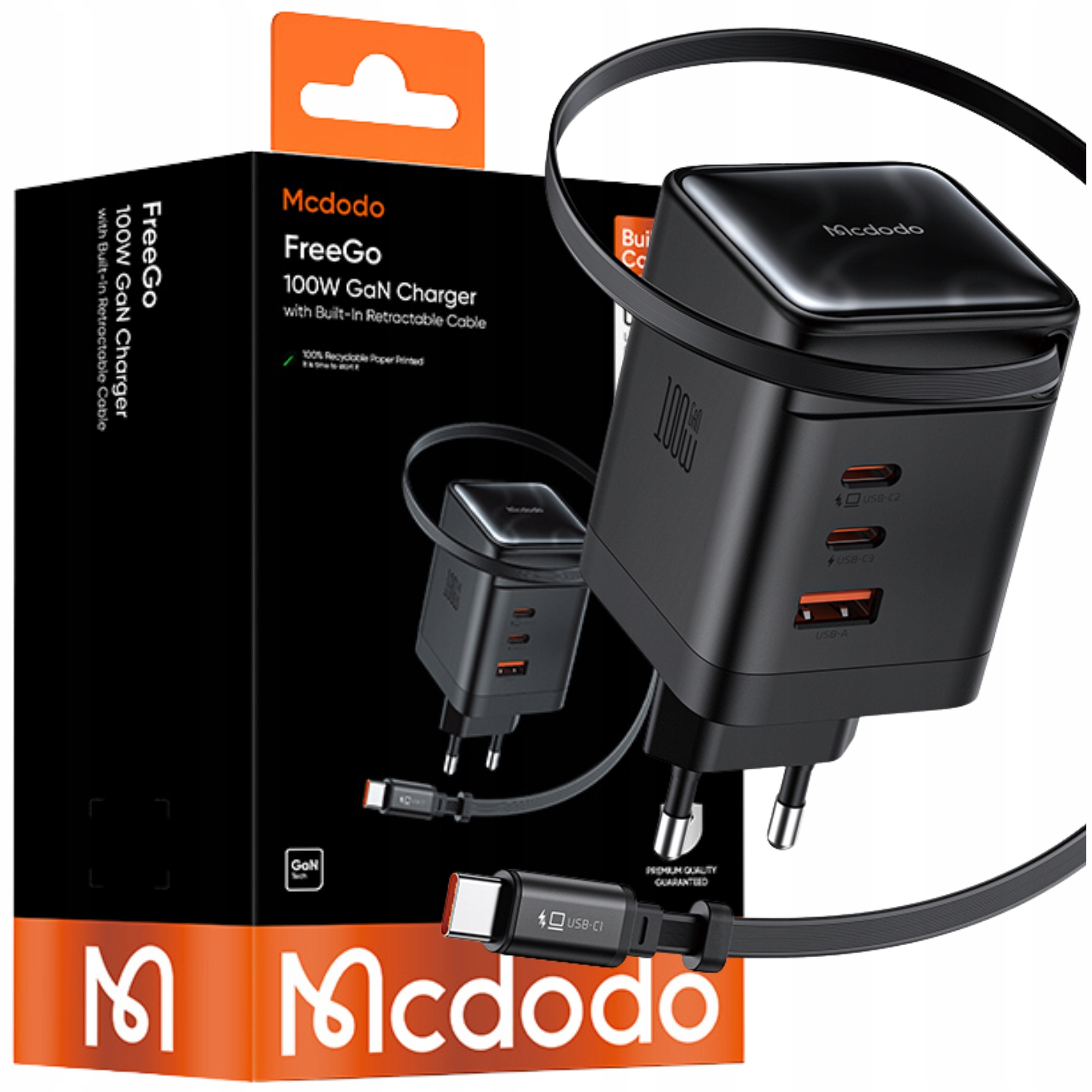Mcdodo Szybka Ładowarka Sieciowa Zasilacz 4X Usb-c Pd Usb Gan 100W Kabel 1M