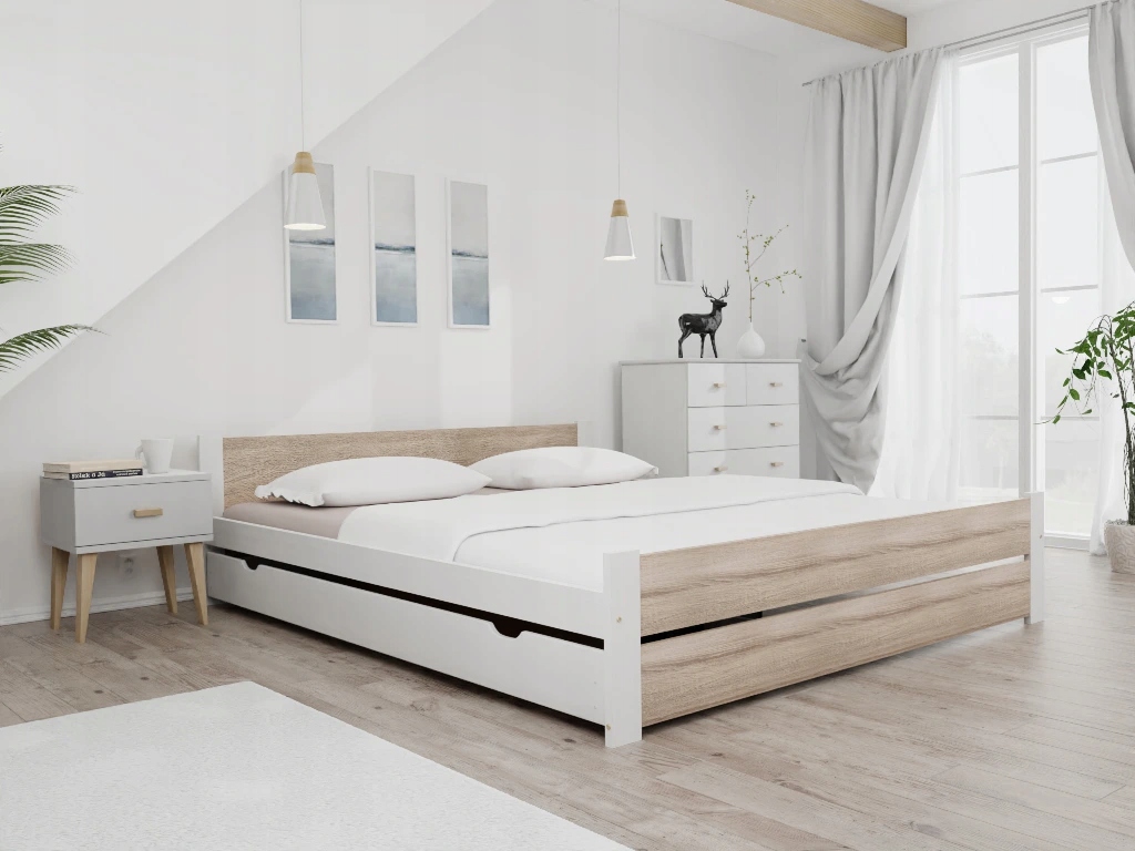 Postel Ikaros Double 180×200 cm, bílá/dub sonoma latk. rošt, matr. Somnia