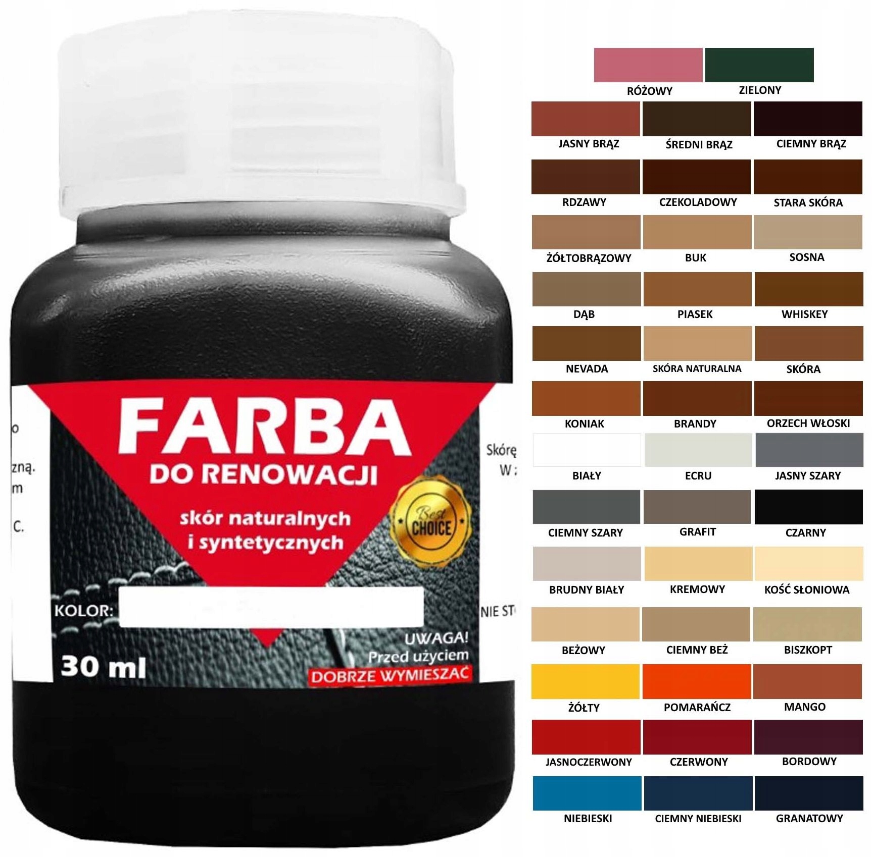 Farba Do Renowacji Skóry Lakier Do Skór Tapicerki Farby Różne 30 ml