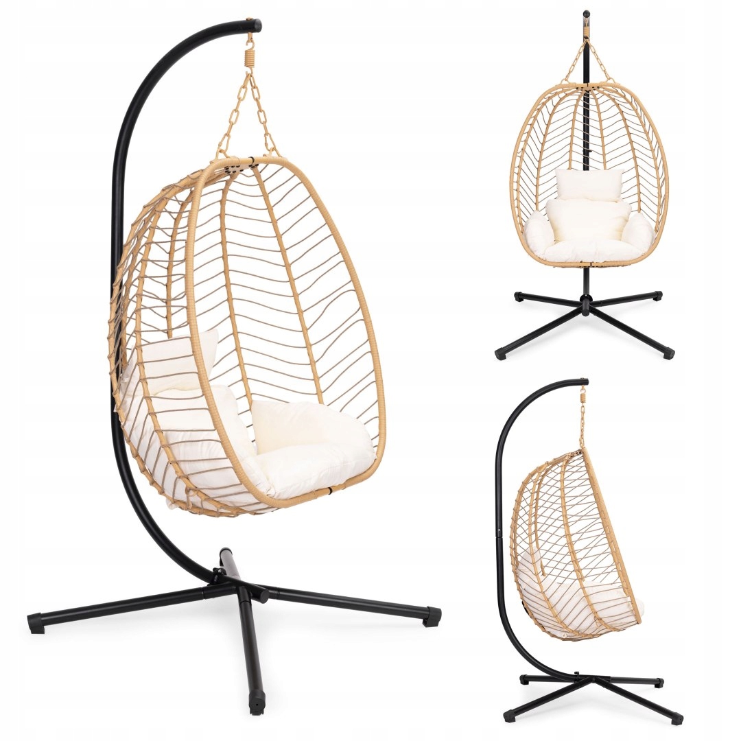 Fotel Kokon wiszący wolnostojący bujany ogrodowy do 120 kg poduszki Multi