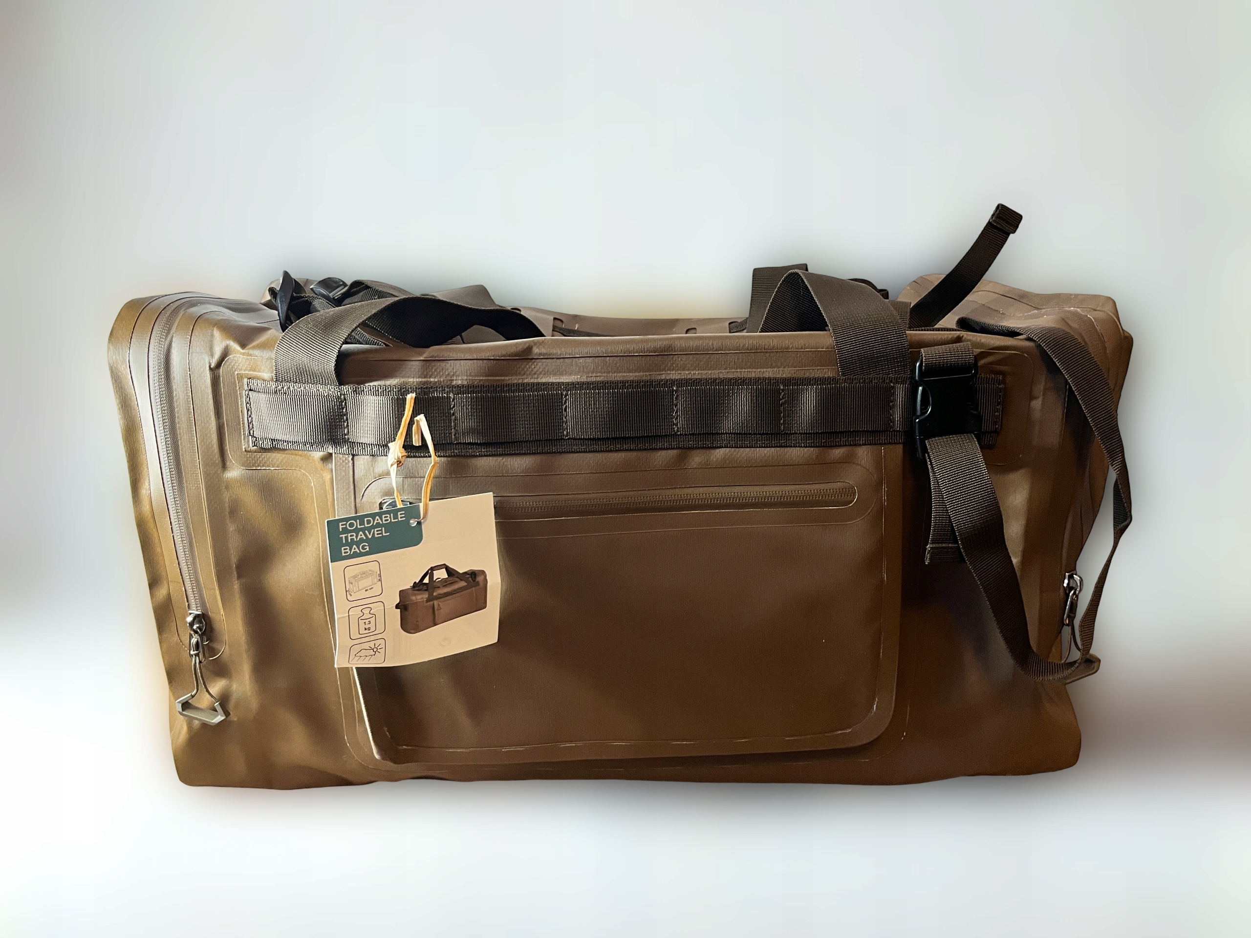 Torba podróżna turystyczna 50L, wodoodporna, z funkcją plecaka, brązowa