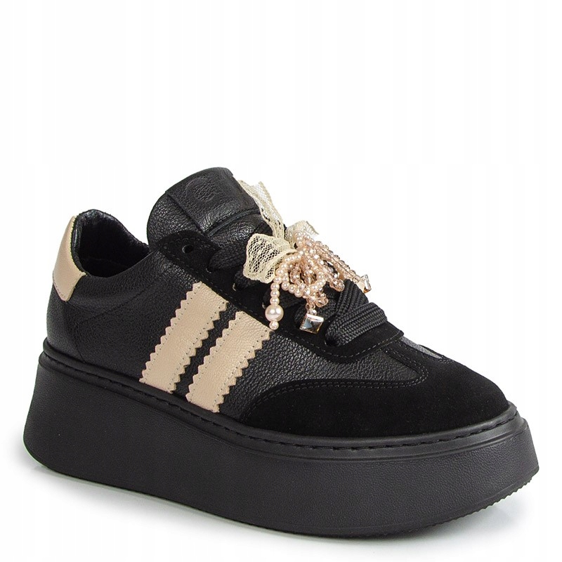 Chebello 4805 Černé Béžové Kožené Tenisky 39