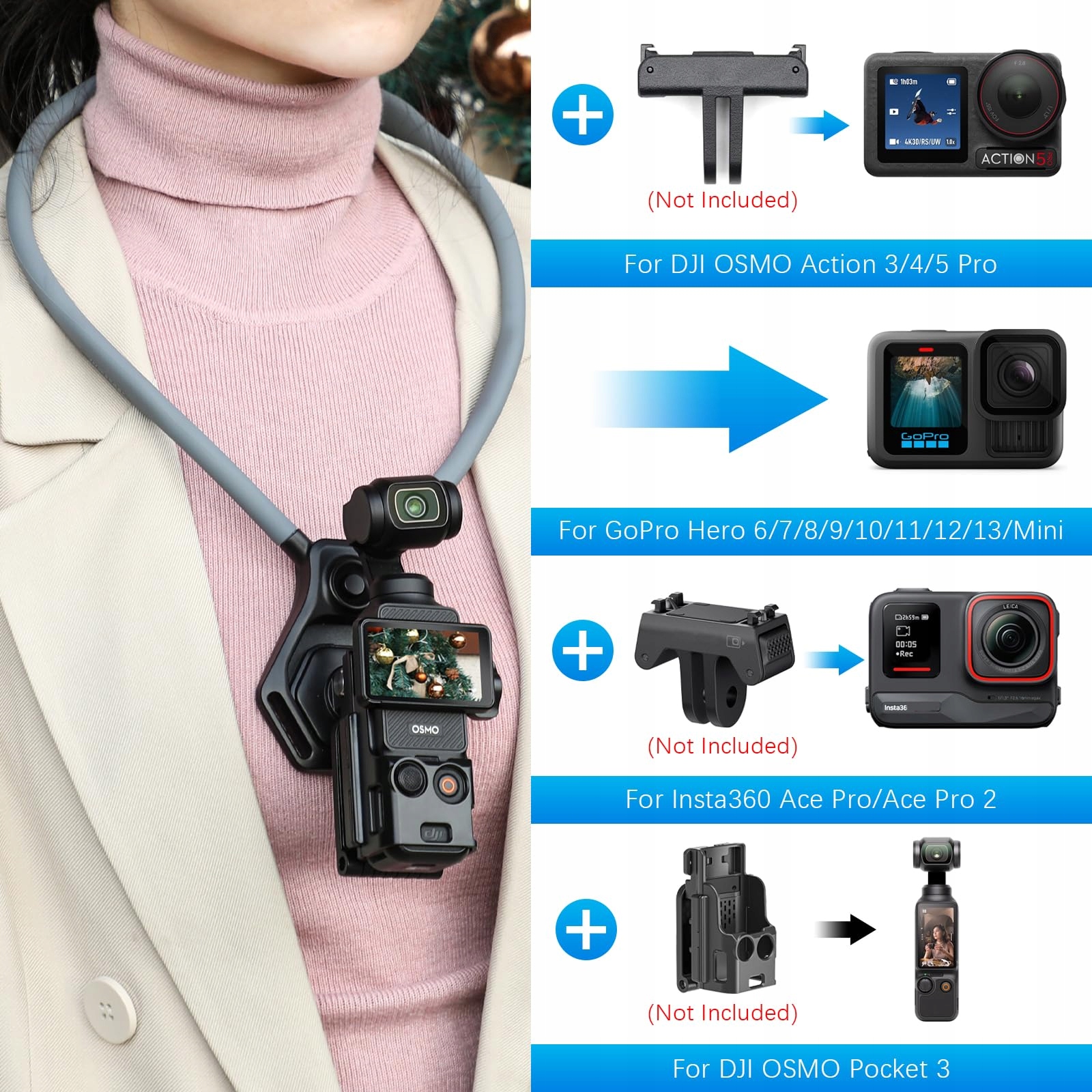 AMAZEAR Uchwyt Na Szyję Do DJI Action GoPro Insta360 Vlog Akcesoria — miniatura 4