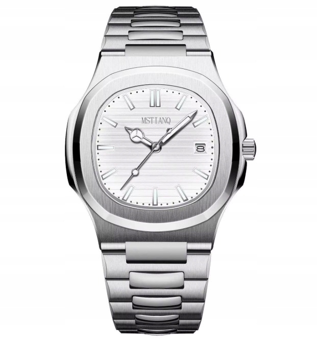 Męski Zegarek Mstianq Srebrny Stalowa Bransoleta Wodoodporny