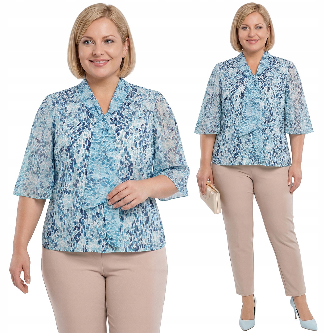 Košile se zavazováním, světle modrá, vzor plus size, velikost 60