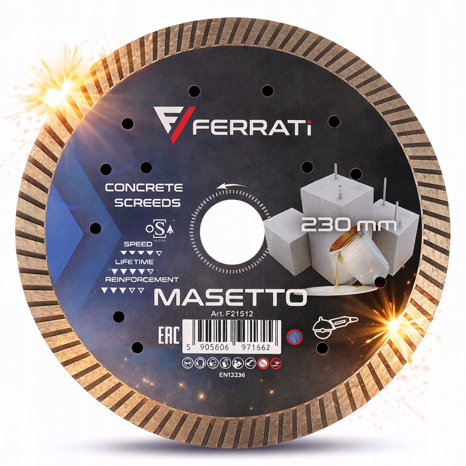 Diamantový kotouč pro řezání 1AIR Turbo Masetto 230x22 beton cihla gres