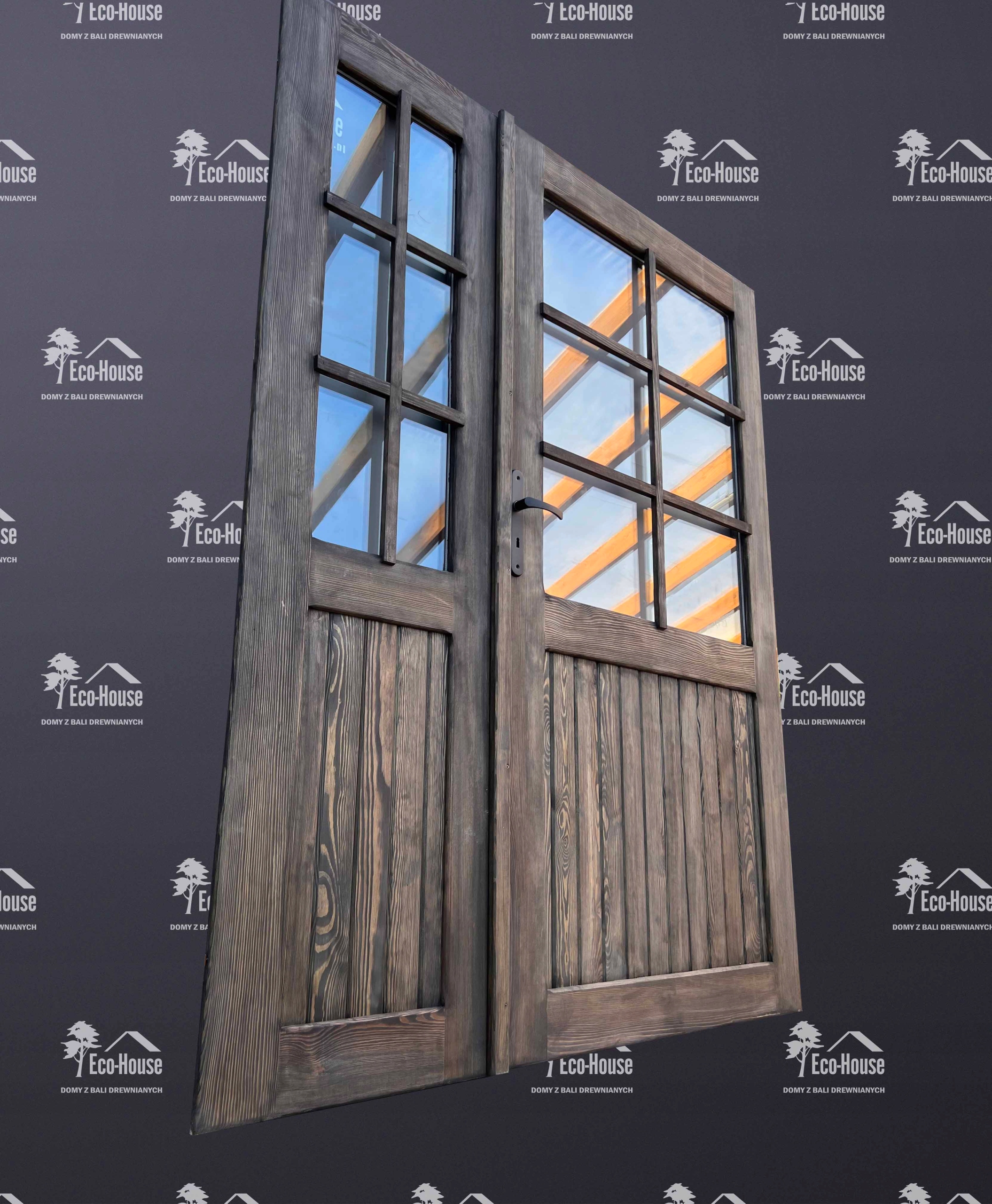 DRZWI TARASOWE DREWNIANE 160x200 PRZESZKLONE Marka Eco-House