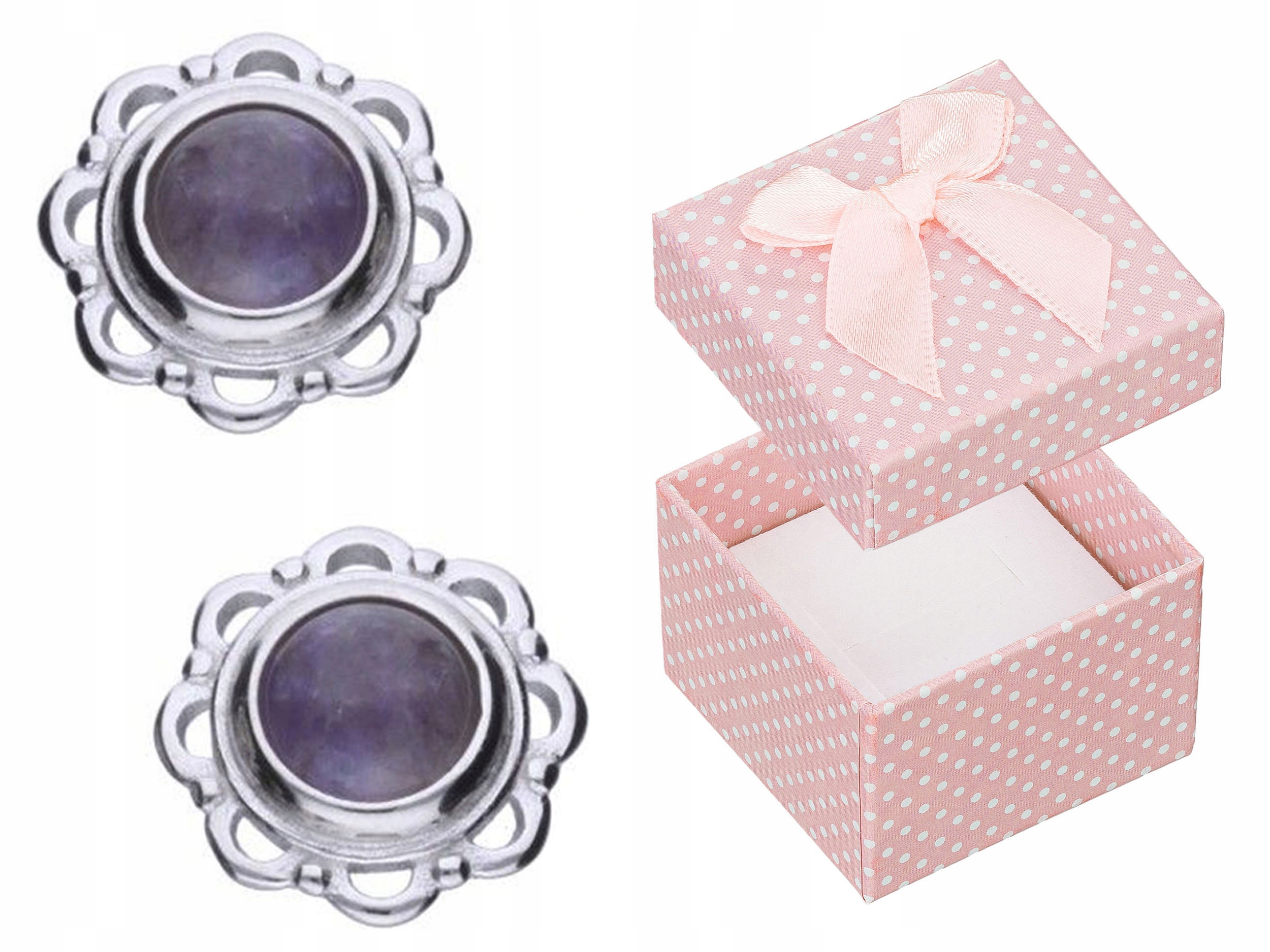 Stříbrné elegantní Náušnice s fialovým ametystem Dámské šroubky Kola