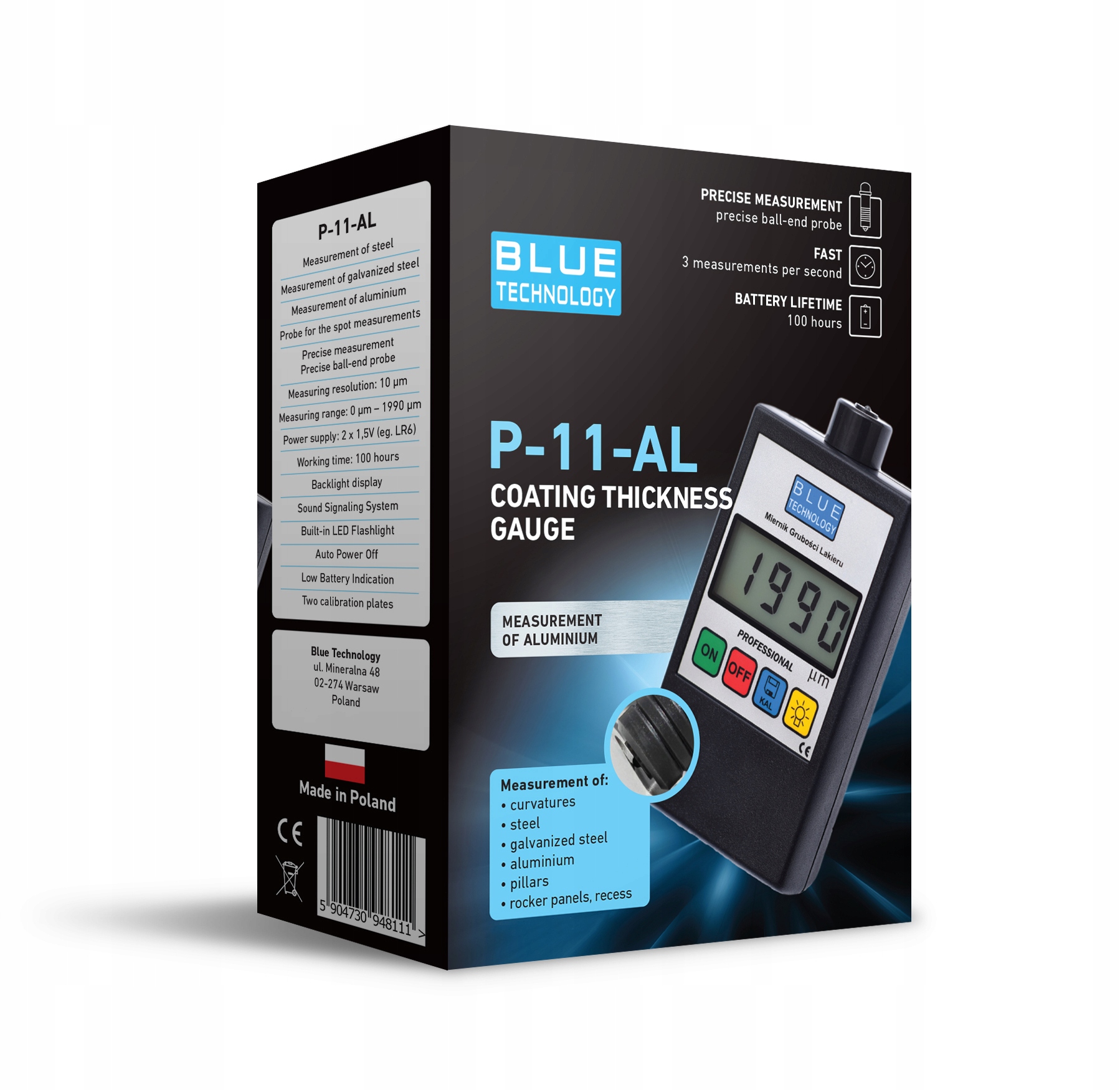 Měřič tloušťky laku Snímač Tester P-11-AL Ocel Hliníková kulová sonda