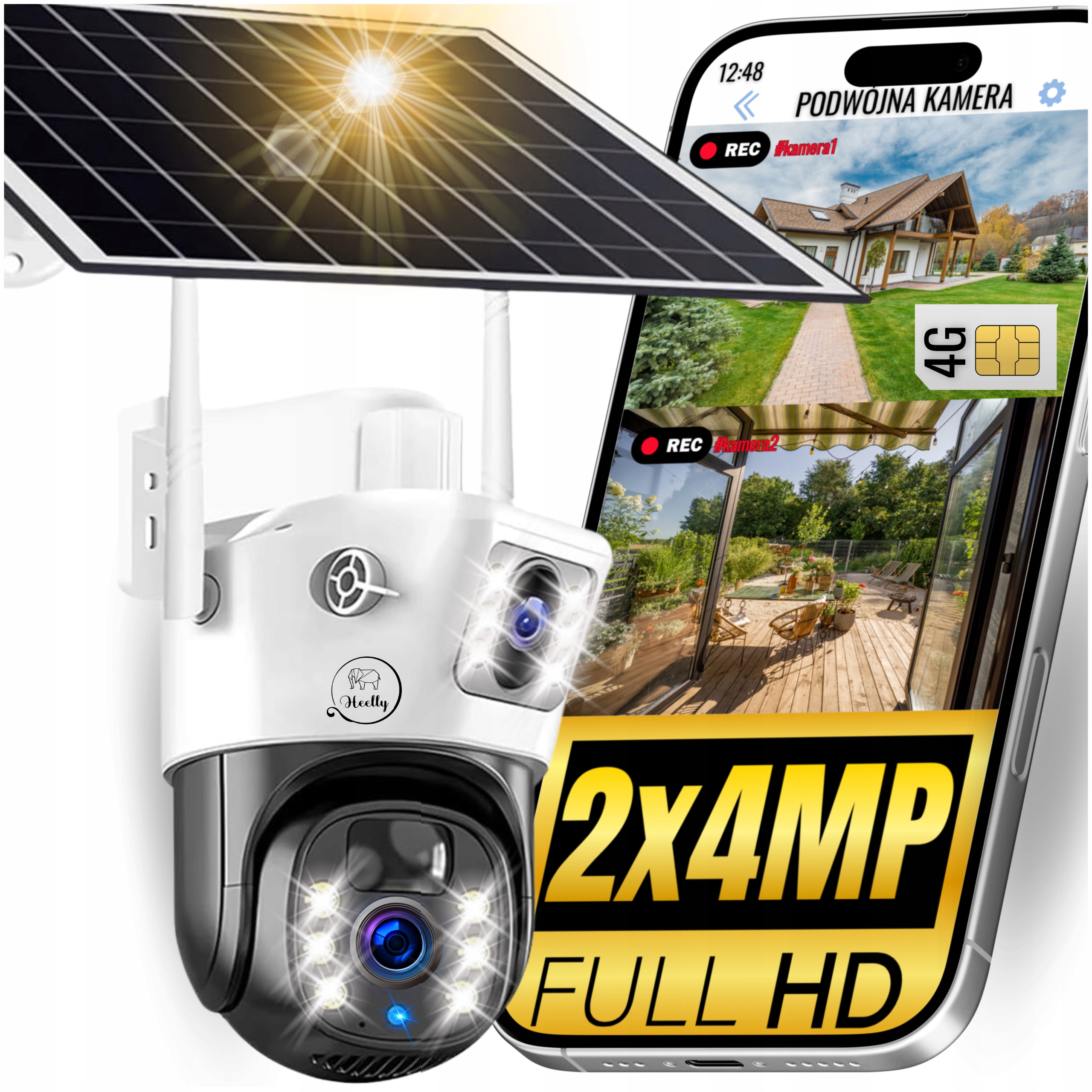 Dvojitá Solární Kamera 2V1 4G 2X4MP Venkovní Otočná Bezdrátová