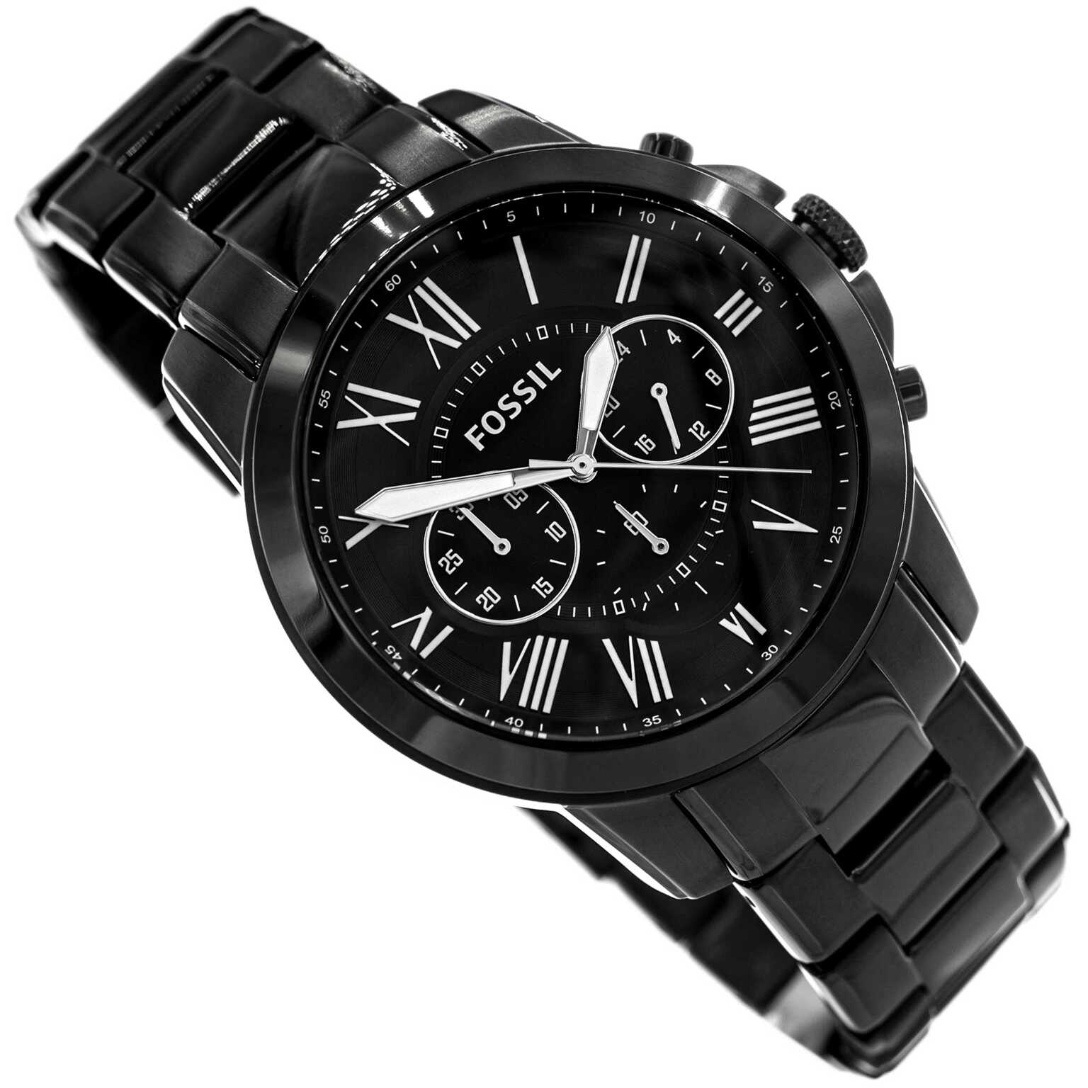 Pánské Hodinky Fossil FS4832 Grant Černé Barvy Na Náramku, Elegantní Stopky