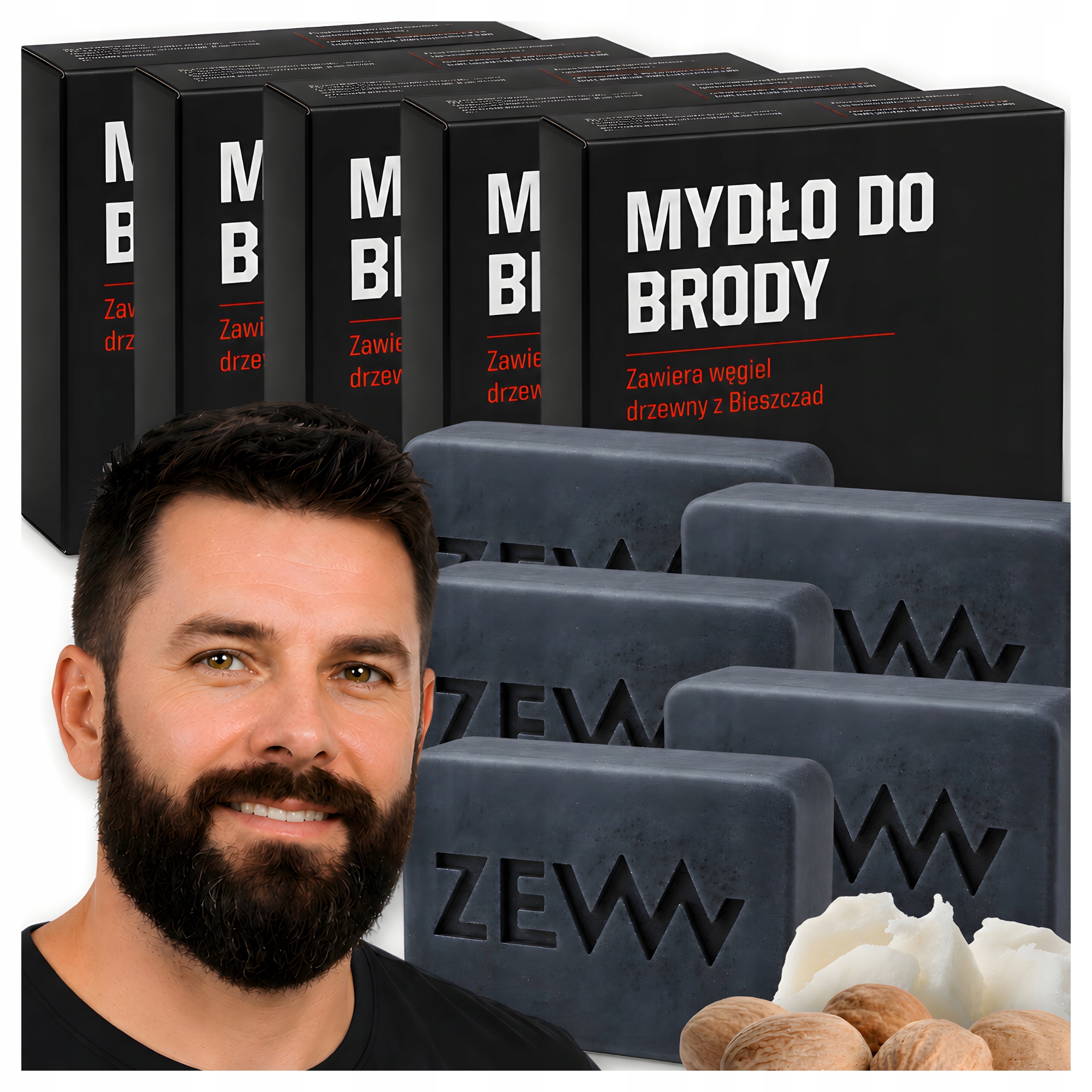 5x Přírodní mýdlo na vousy Zew Men Veganské dřevěné uhlí čistí 85 ml