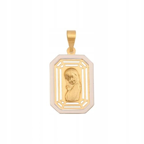Obdélníkový zlatý medailonek 585 s obrázkem modlící se dívky