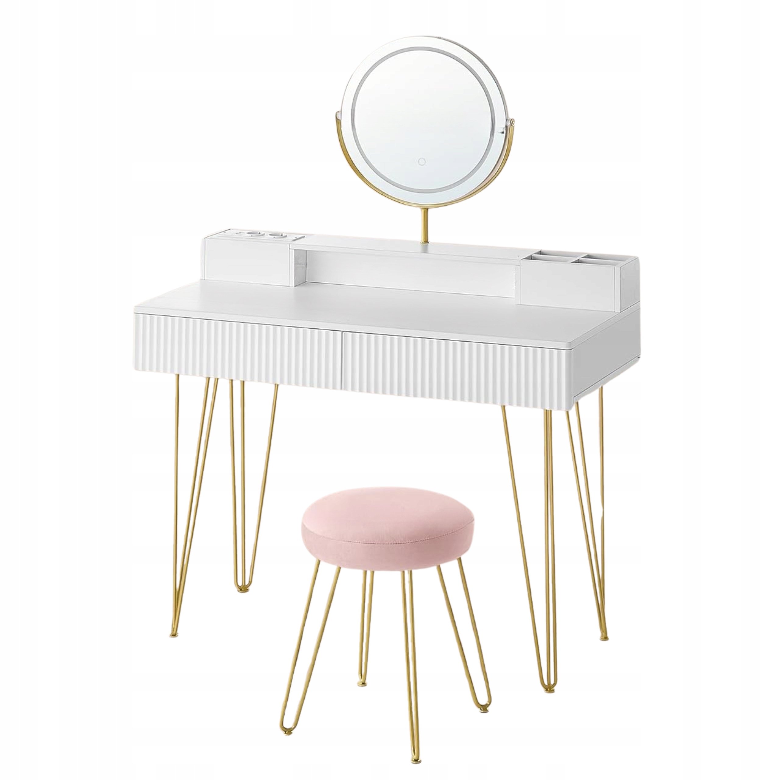 Toaletka pre dievčatko s Led zrkadlom Skriňa Biela so zásuvkami stolička