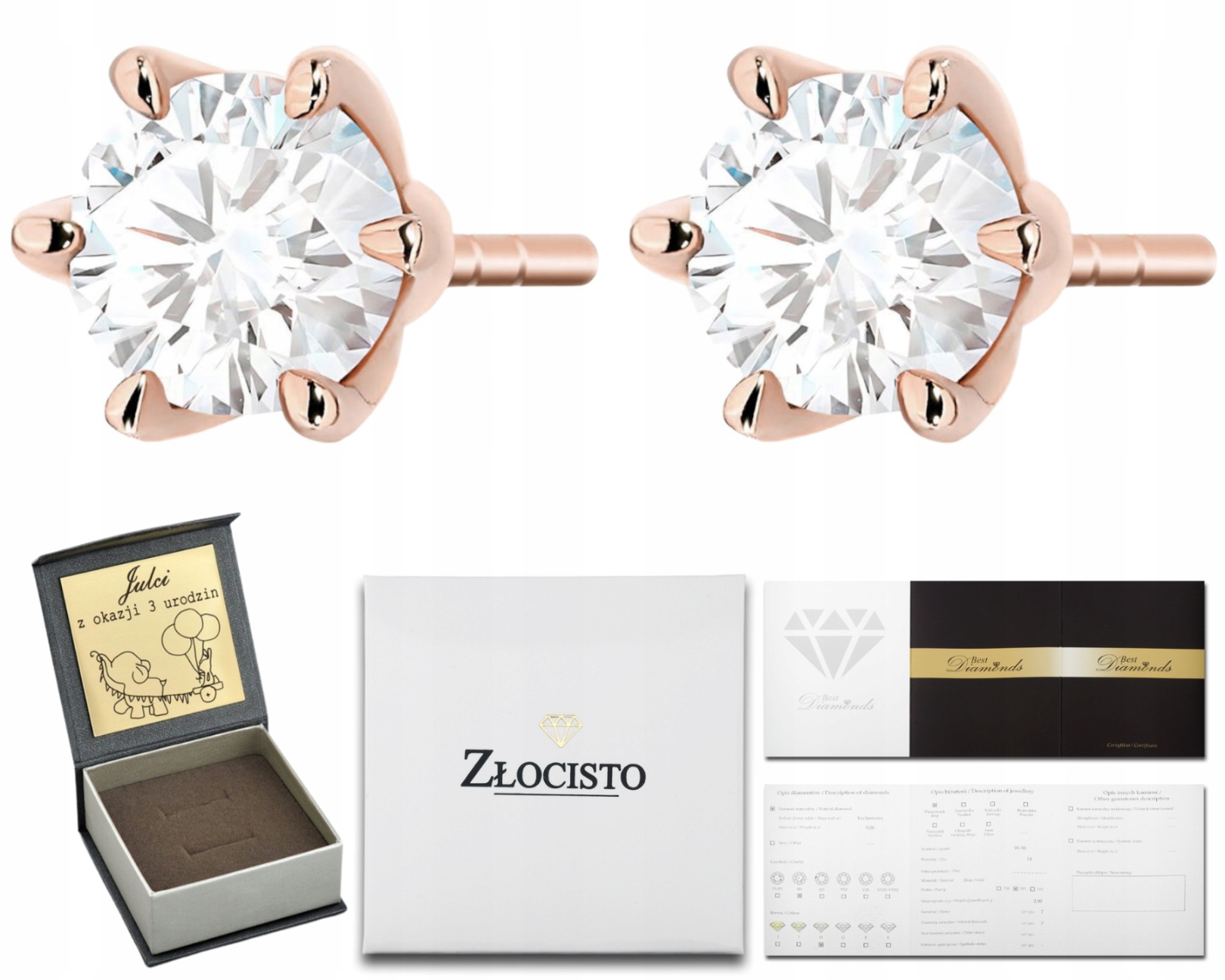 Náušnice S Diamanty 1,00 KArát 585 Růžové Gravírování Dárkovým Dárek