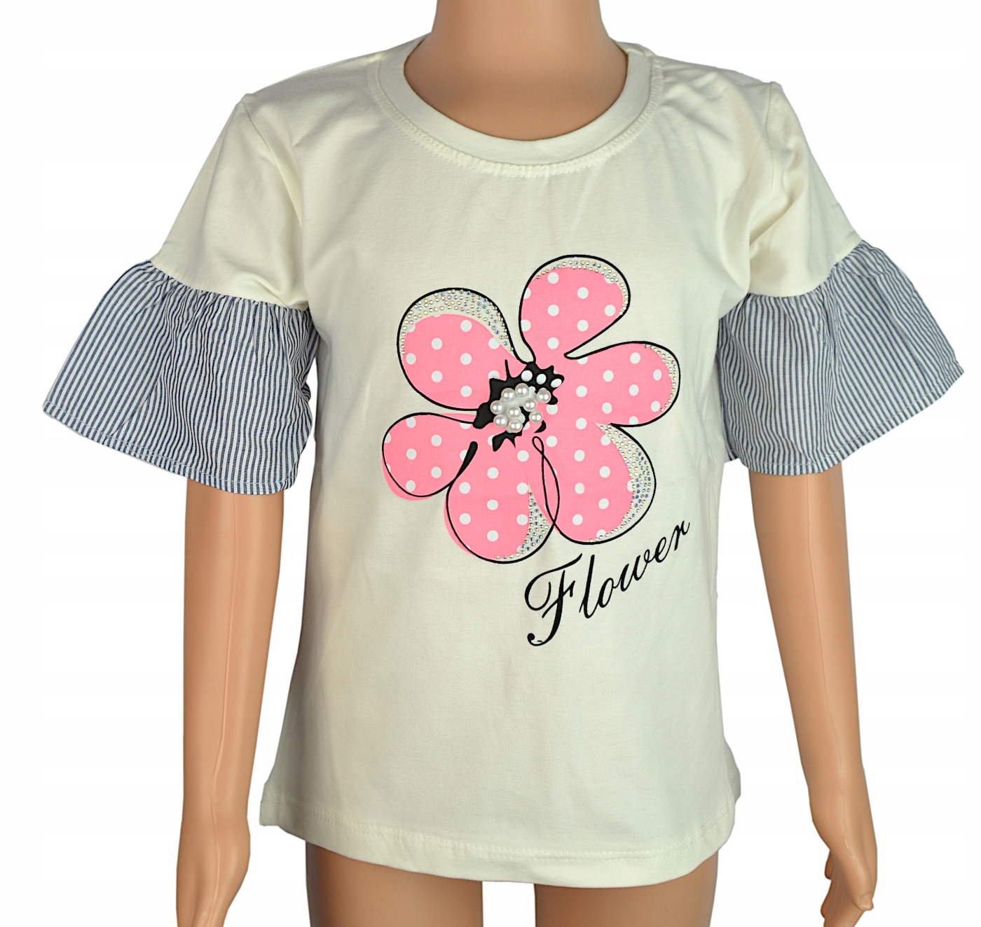 

Bluzka Flower kremowa, bawełna roz.104/110