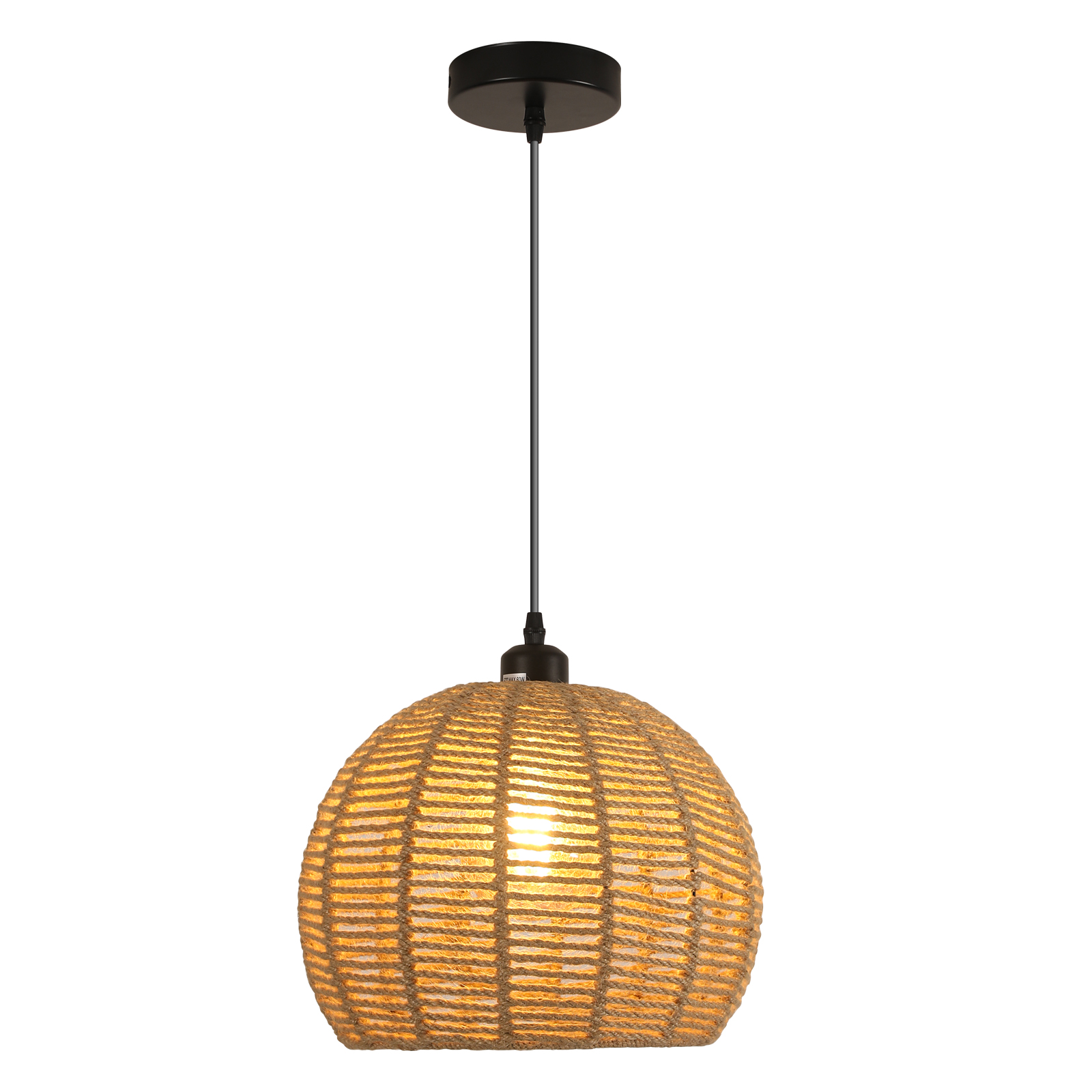 Stropní svítidlo E27 závěsné černé+hnědé loft vintage látka ratan